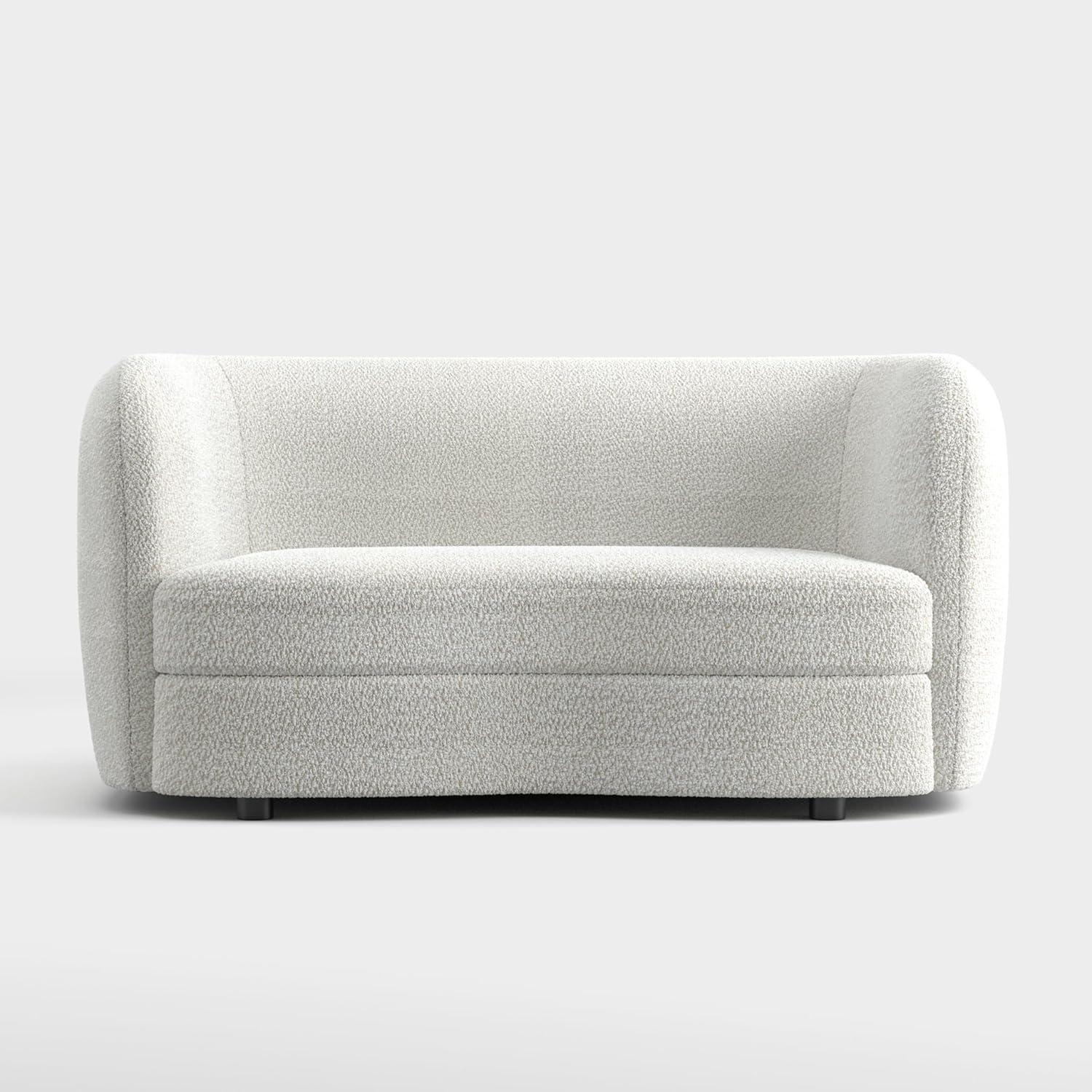 HOMES: Inside + Out 63.75" Pinehush Boho Curved Boucle Fabric Loveseat with Pocket Coil Cushions