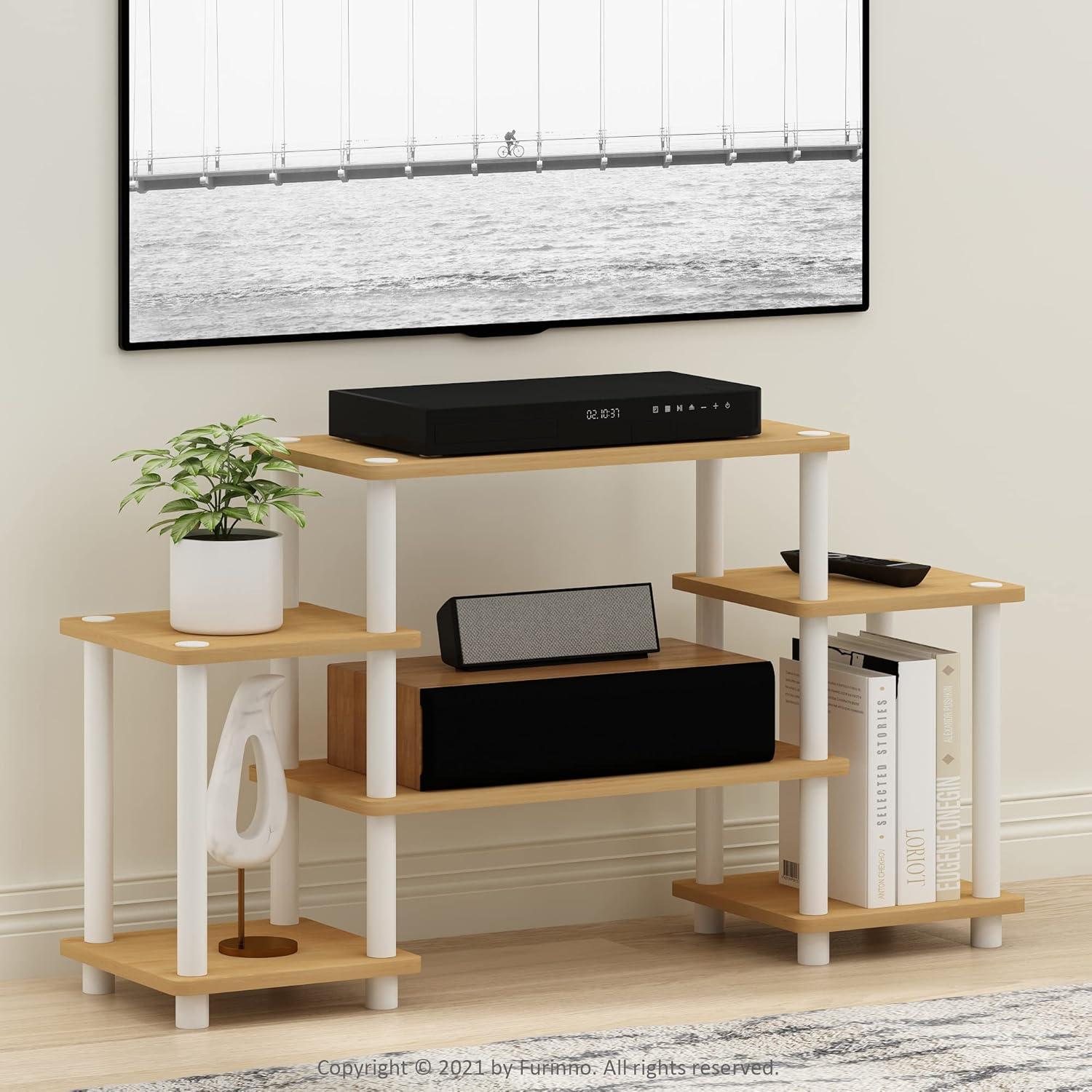 Furinno Simple Design TV Stand for TV's up to 30" Media Center Console Table w/ Open Reversible Shelf No Tools Entertainment Center,Beech/White