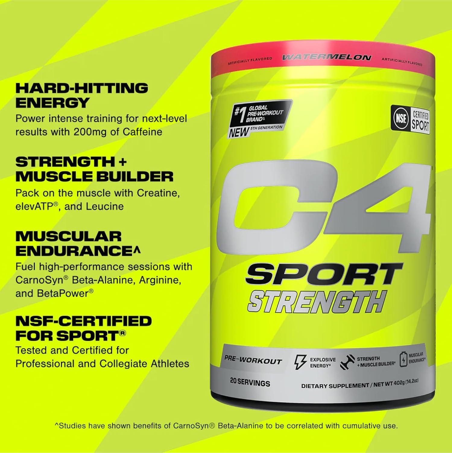 C4 Sport Strength Pre-Workout Powder, Watermelon, 60 Servings