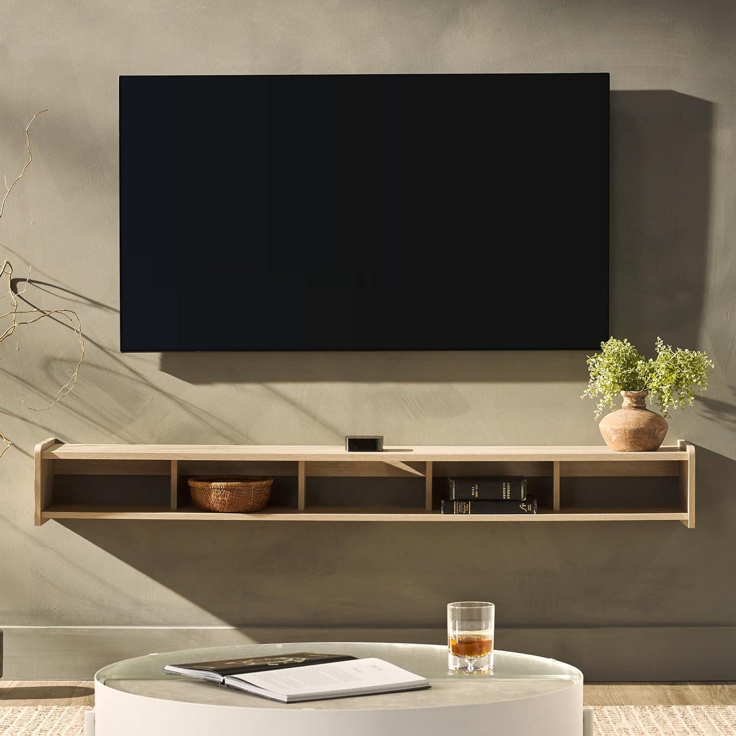 Walker Edison Minimalist Floating TV Stand for TVs up to 70”, Coastal Oak