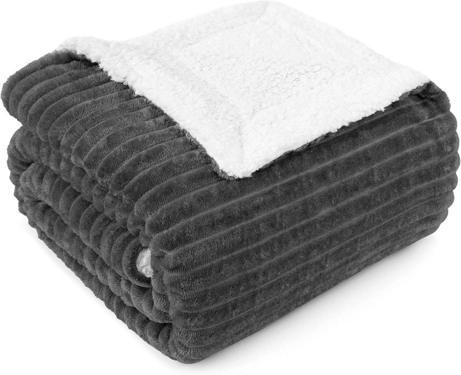 PAVILIA Soft Thick Fleece Flannel Ribbed Striped Throw Blanket, Luxury Fuzzy Plush Warm Cozy for Sofa Couch Bed