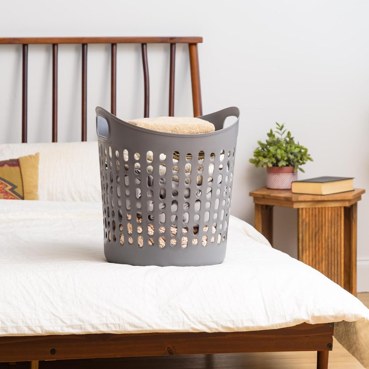 IRIS 3Pack Laundry Basket 40L Durable and Flexible, Portable Round Bin, 1.15 Bushel Hamper for Storage with Ventilation Holes for Closet Dorm, Gray