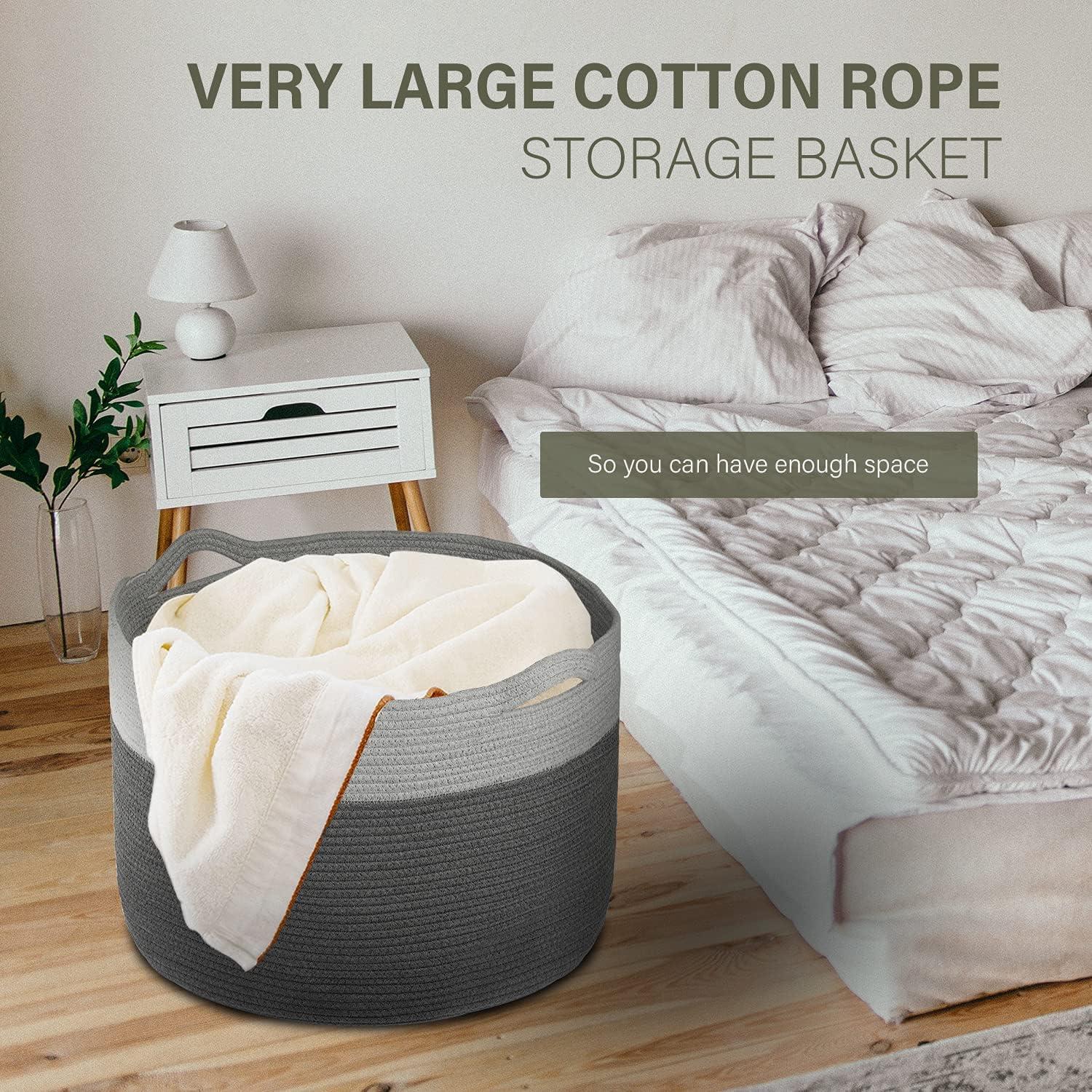 AivaToba Cotton Rope Basket, 22” x 14” Blanket Basket for Living Room, Woven Baby Laundry Baskets with Handles for Toys, Storage, XXXLarge Basket for Organizing