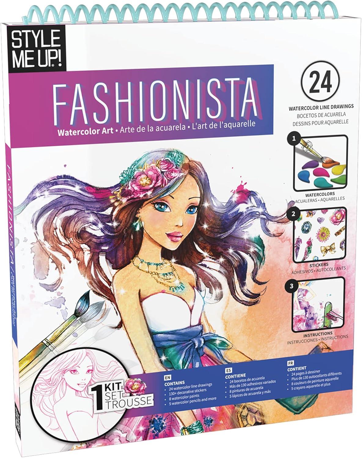 Style Me Up: Fashionista, Watercolor Painting Kit, Includes 24 Templates, Detailed Booklet Teaches Kids Basics of Watercolor Painting, For Ages 8 and up