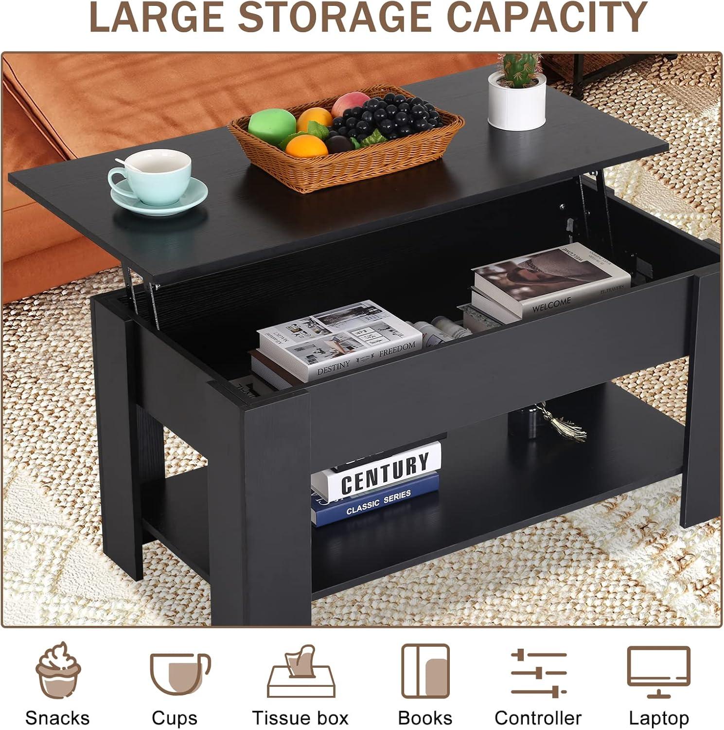 FDW Coffee Tables with Hidden Compartment and Storage Shelf Wooden Lift Tabletop Dining Table for Living Room Home (White)