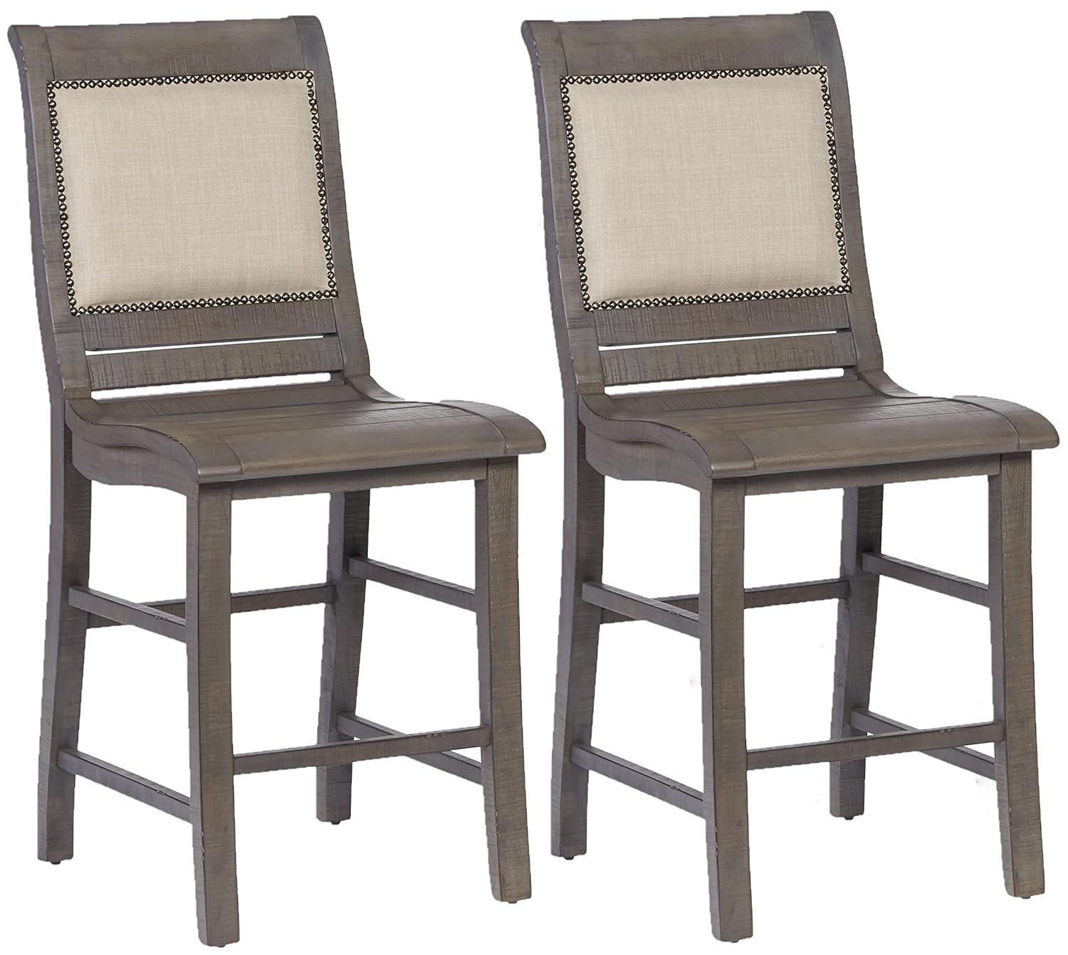 Progressive Furniture Willow Set of 2 Wood Counter Chairs in Distressed Gray