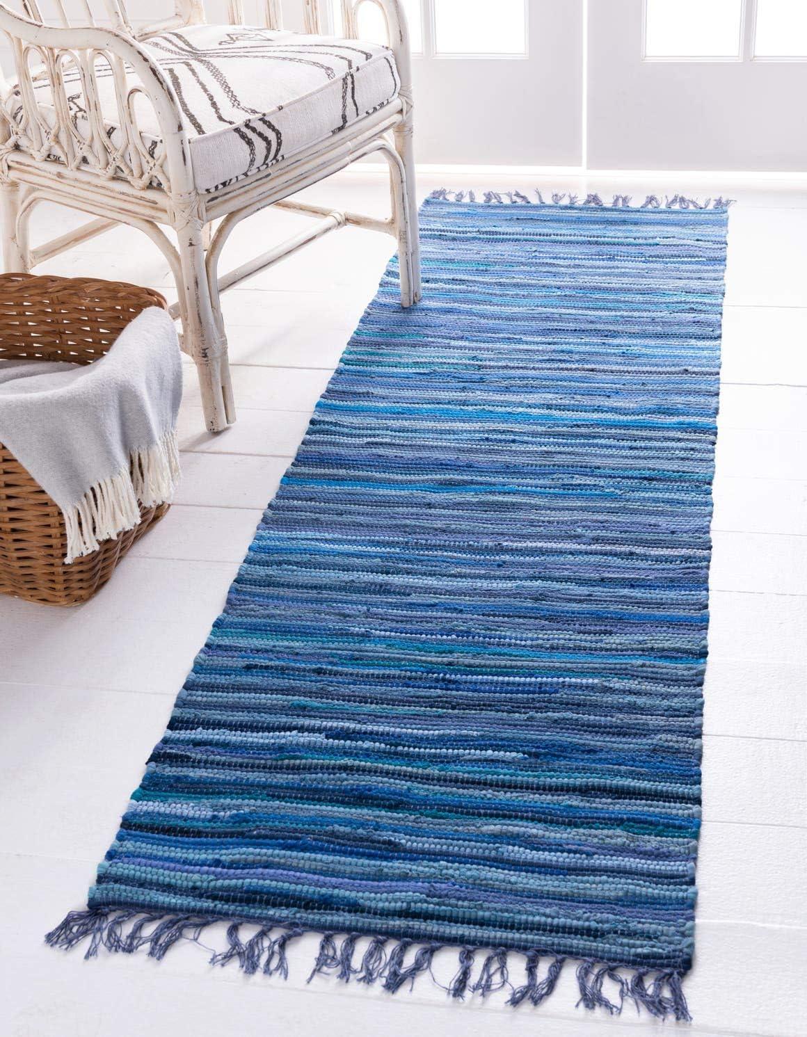 Unique Loom Chindi Cotton Striped Geometric Indoor Hand Made Fringe Area Rug