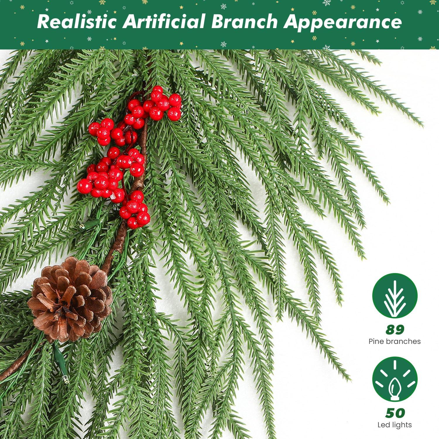 9ft Artificial Christmas Garland, Real Touch Norfolk Pine Garland- Winter Pine Garland, Greenery Christmas Garland for Mantle, Table, Fireplace, Indoor, Outdoor Christmas Decorations