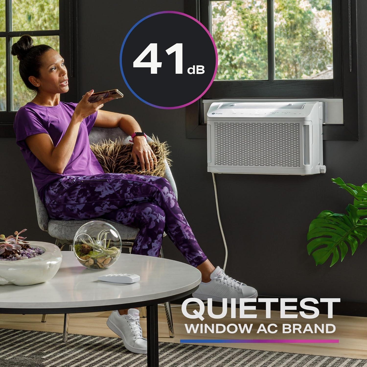 GE Profile ClearView 8300 BTU Smart Window Air Conditioner with Built-In Wi-Fi and Ultra-Quiet Operation for Medium Rooms (White)