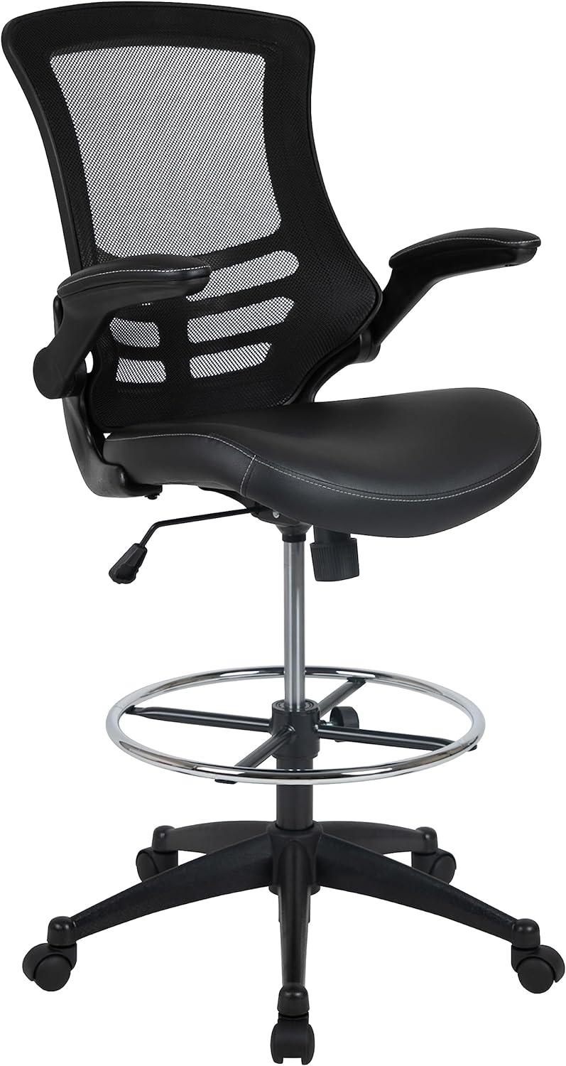 Flash Furniture Mid-Back Mesh Ergonomic Drafting Chair with Adjustable Foot Ring and Flip-Up Arms