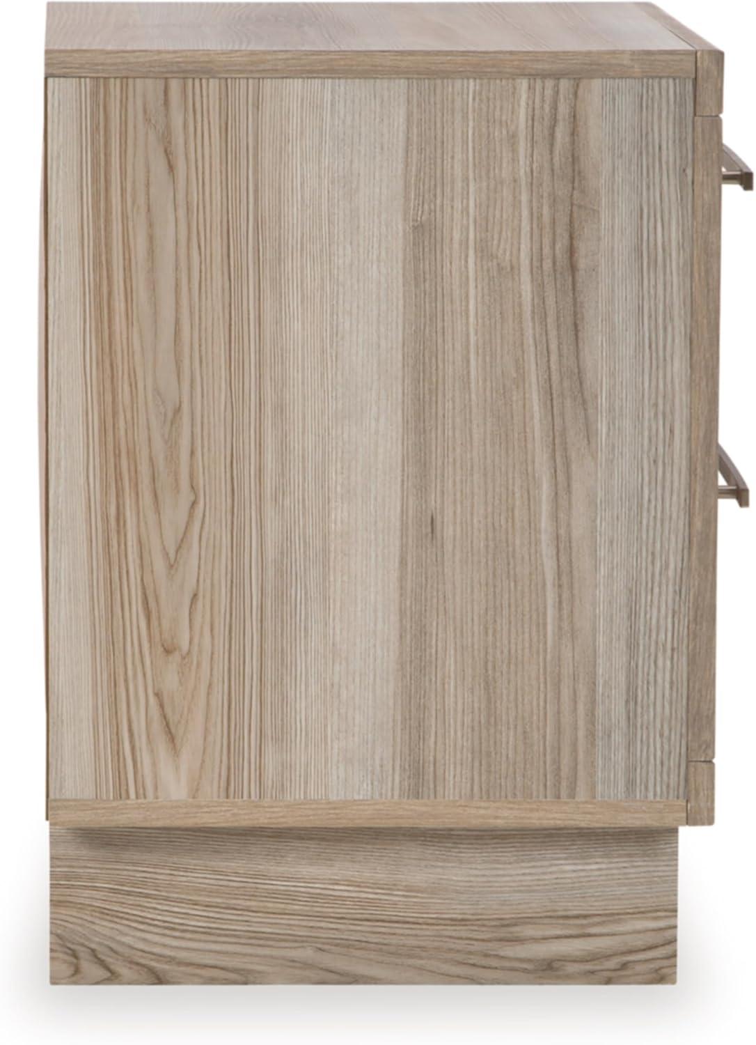 Signature Design by Ashley Hasbrick Casual 2 Drawer Nightstand with USB & Qi Wireless Charging Options, Tan Wood Finish