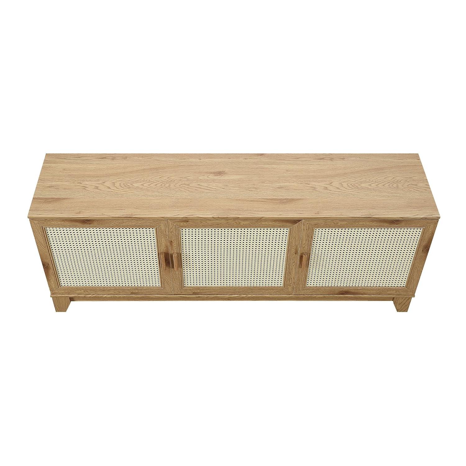 Manhattan Comfort Sheridan Modern 6 Shelf Cane TV Stand for TVs up to 55" Natural: Media Console with Cable Management