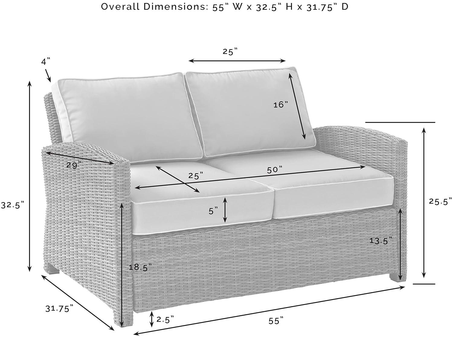 Crosley Bradenton Outdoor Wicker Loveseat with Sand Cushions: Steel Frame, UV-Resistant