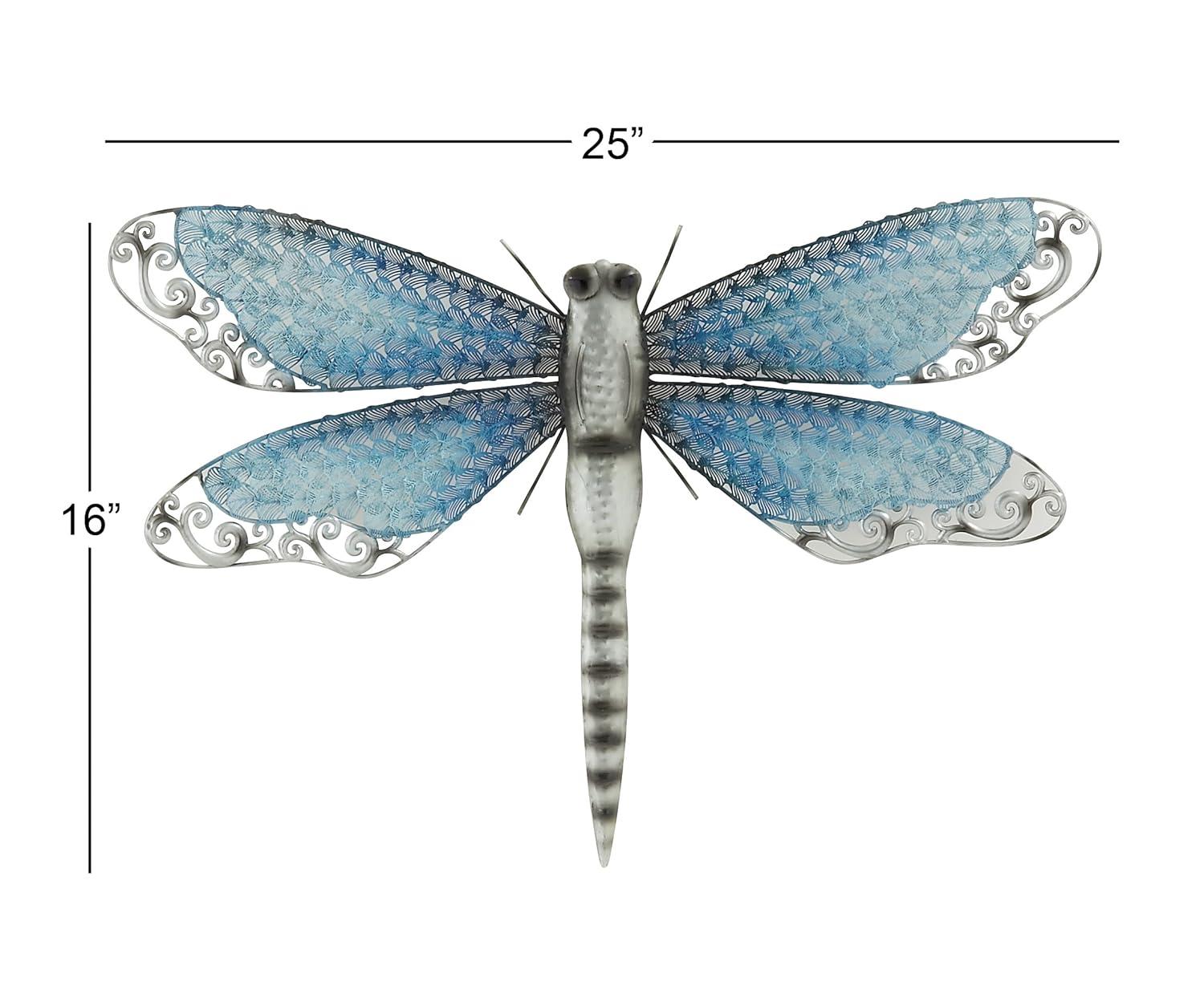 Blue and Grey Metal Dragonfly Wall Sculpture for Indoor/Outdoor