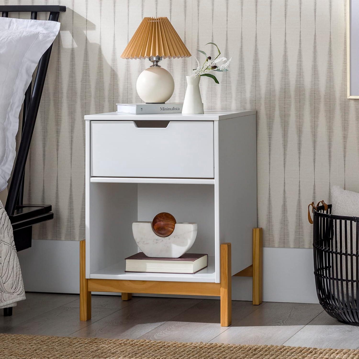 1 Drawer Scandi-Minimalist Solid Wood Nightstand - White