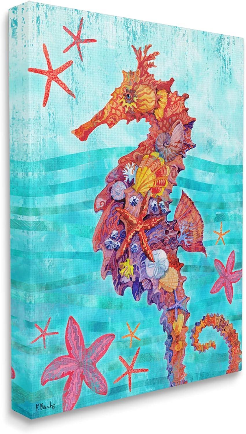 Stupell Industries Nassau Seahorse Aquatic Shell Collage Graphic Art Gallery Wrapped Canvas Print Wall Art, Design by Paul Brent