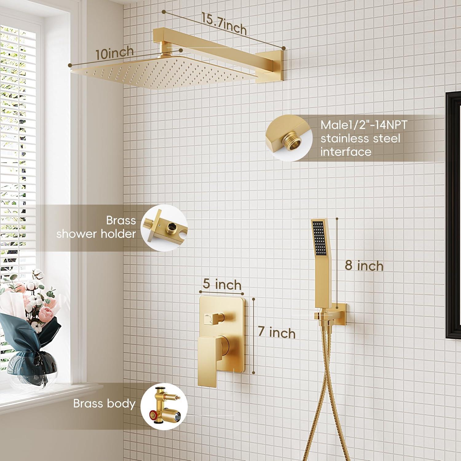 HOMGOO HG-6208BG Complete Shower System,Shower Faucet Set with 10" Rain Shower head and Handheld Shower Head Set