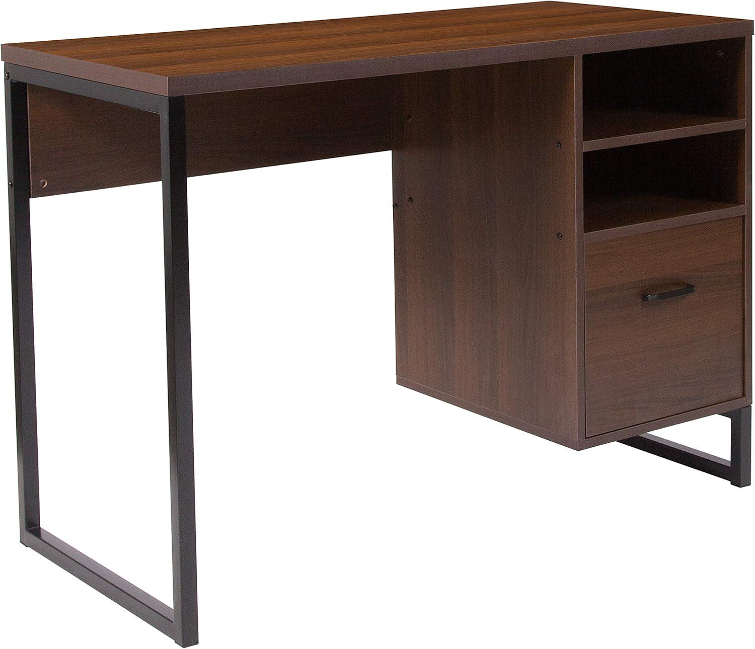 Flash Furniture Northbrook Rustic Coffee Wood Grain Finish Computer Desk with Black Metal Frame