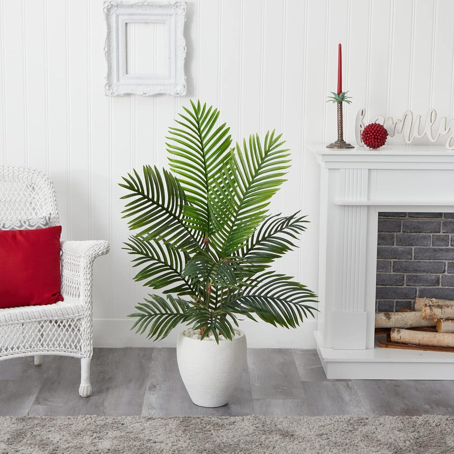 Nearly Natural 4.5-ft Paradise Palm Artificial Tree in White Planter