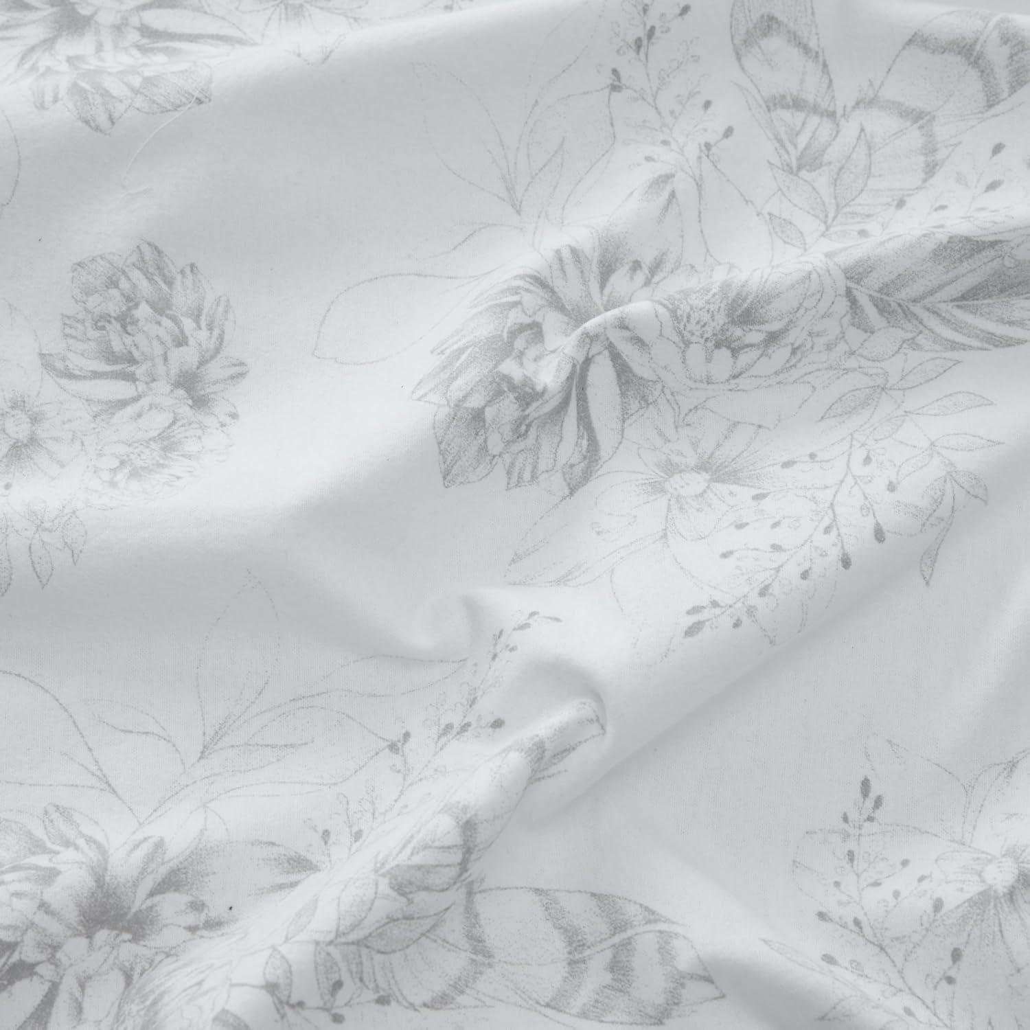 Queen Organic Cotton Flannel Deep Pocket Floral Feathers Sheet Set
