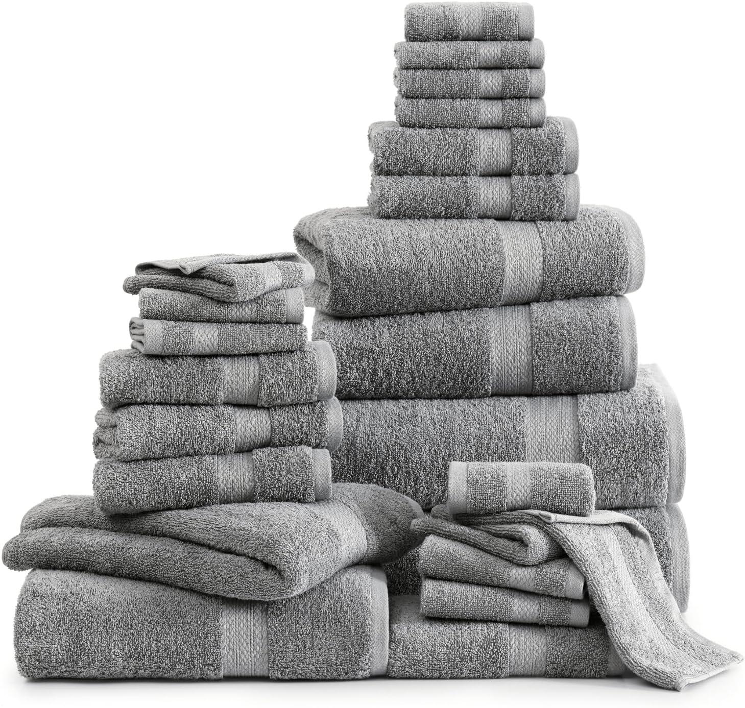 Oversized Space Grey Cotton 24-Piece Towel Set