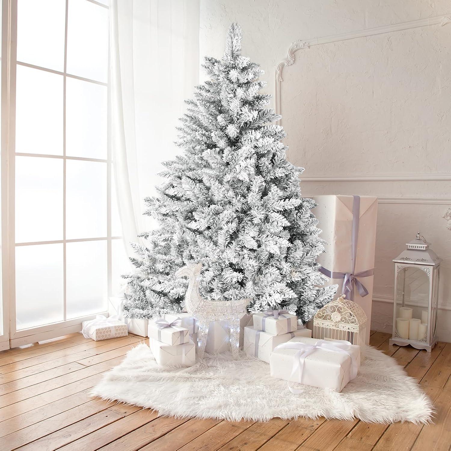 SUGIFT 6ft Snow Flocked Christmas Tree Unlit Holiday Decor