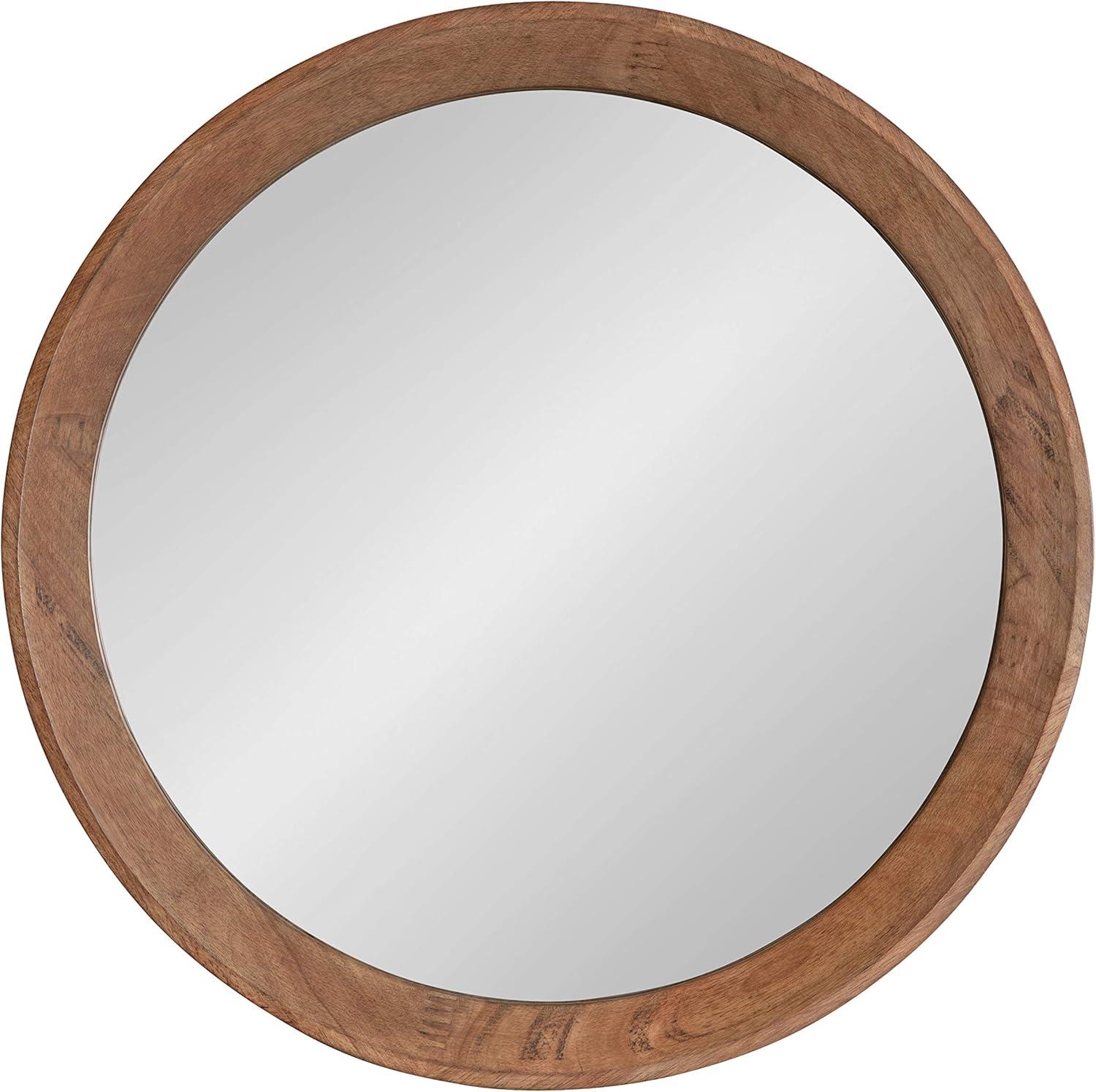 Kate and Laurel Hartman Transitional Round Wood Framed Wall Mirror, 24" Diameter, Brown, Boho Chic Round Mirror for Wall