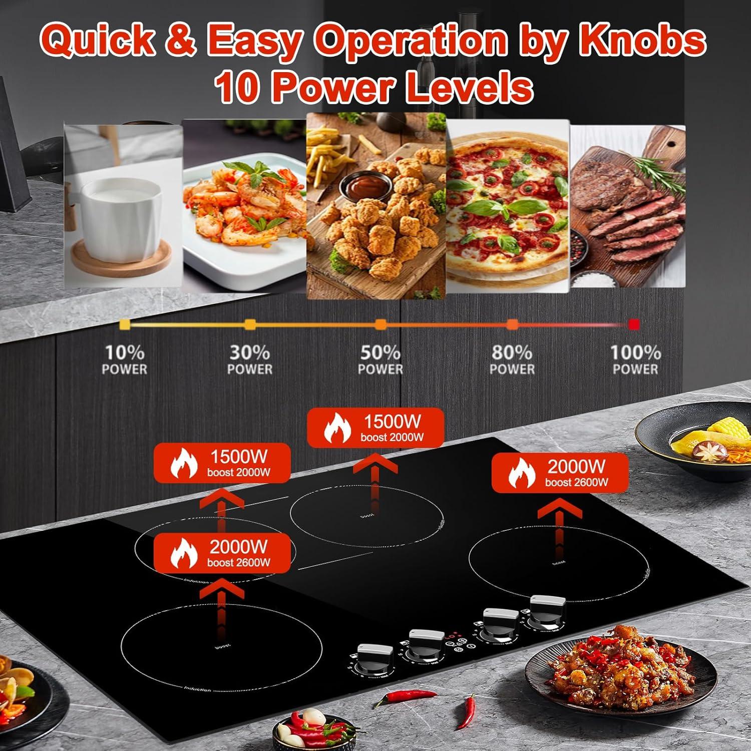 Induction Cooktop 30 inch-Induction Cooktop with Knobs Control-Bridge Element/Boost/Griddle Compatible / 8200W / 10 Power Levels/Timer/Child Safety Lock / 240V / Hard Wire
