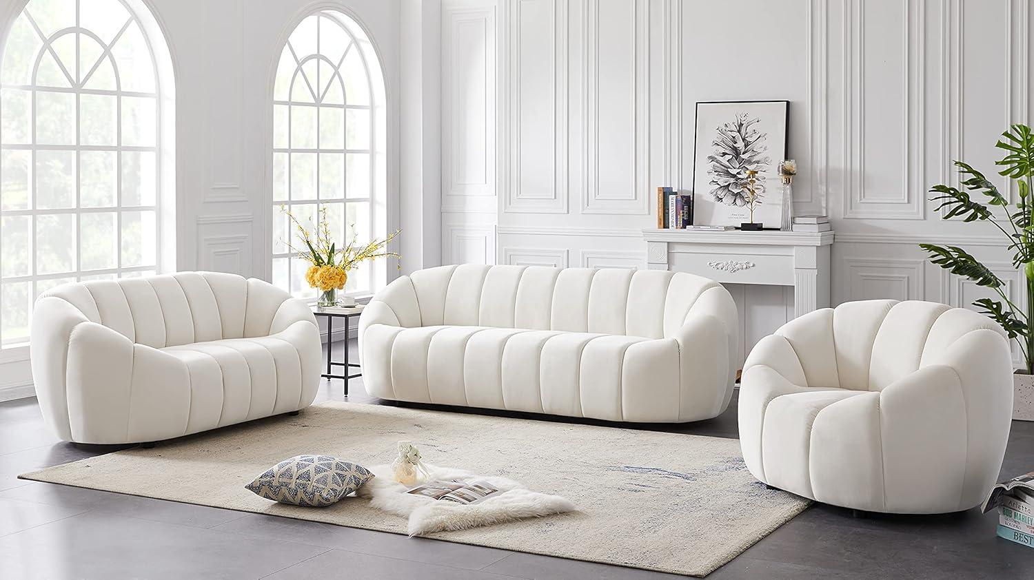 Meridian Furniture Elijah Cream Velvet Sofa