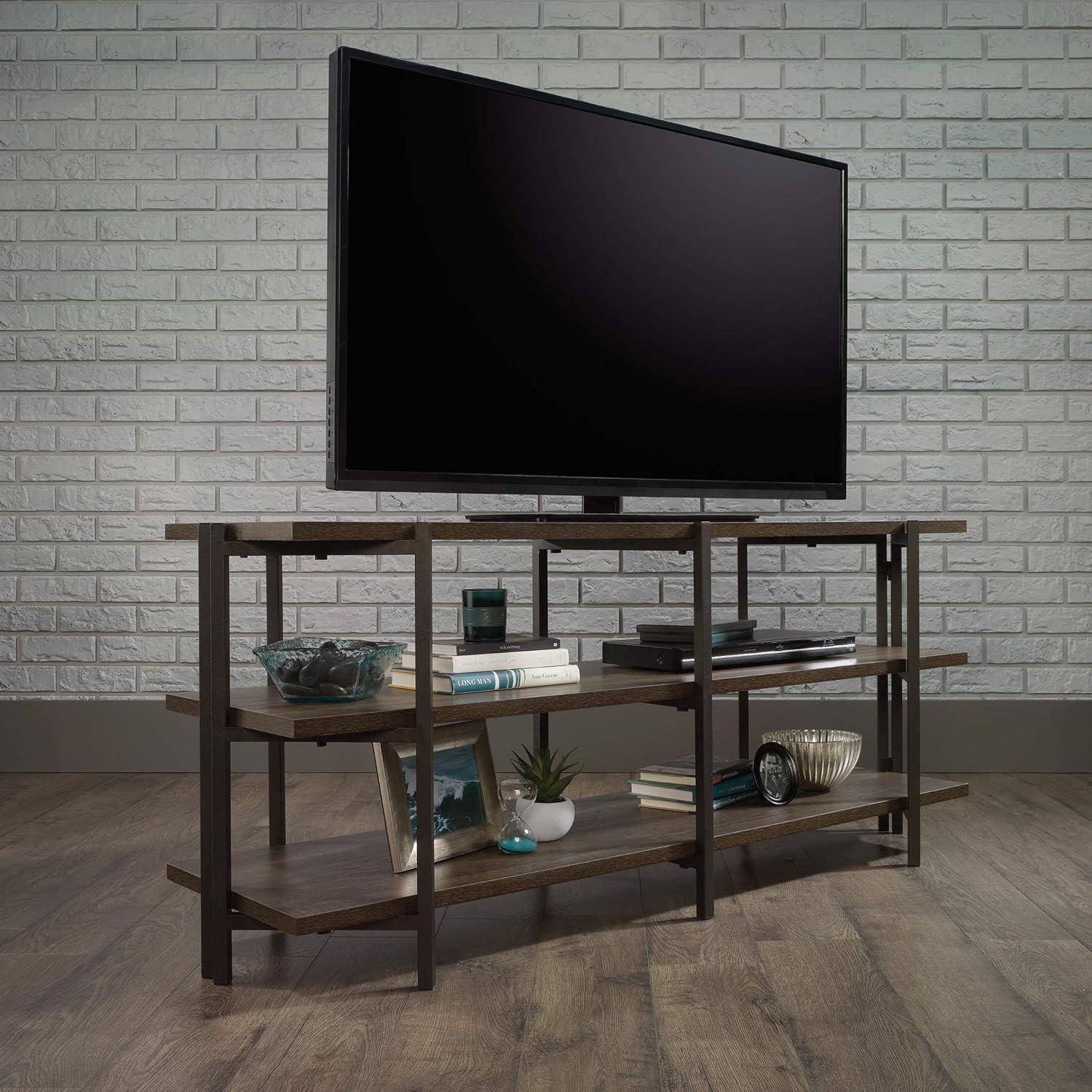 North Avenue TV Stand for TVs up to 54" Smoked Brown - Sauder: Durable Metal Frame, Open Shelving