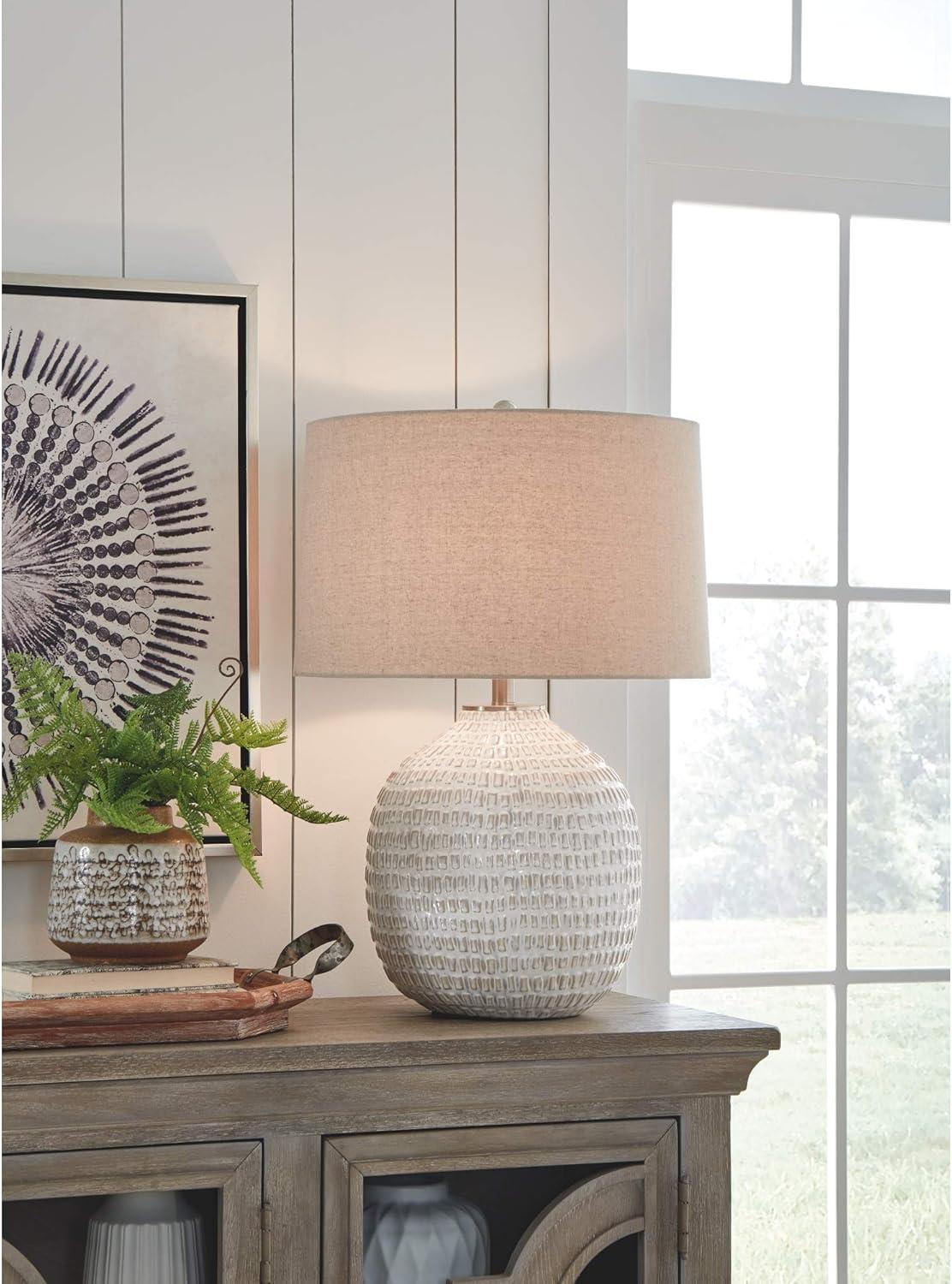 Jamon Ceramic Table Lamp Beige - Signature Design by Ashley: Glazed Texture, 3-Way Switch, UL Listed