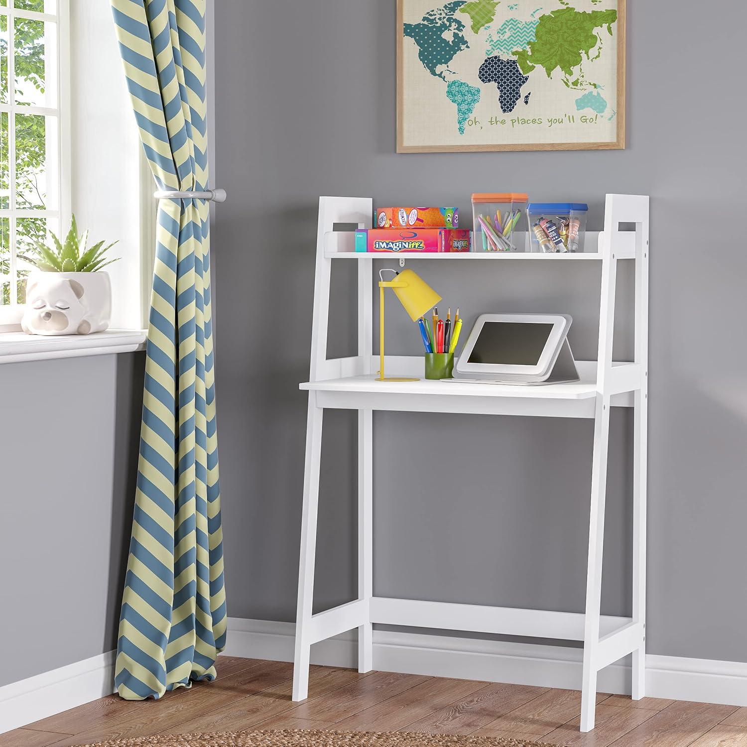 Kids' Desk with Ladder Shelf Storage White - RiverRidge Home: MDF Art Desk, Creative Writing, Toddler & Kids Desks