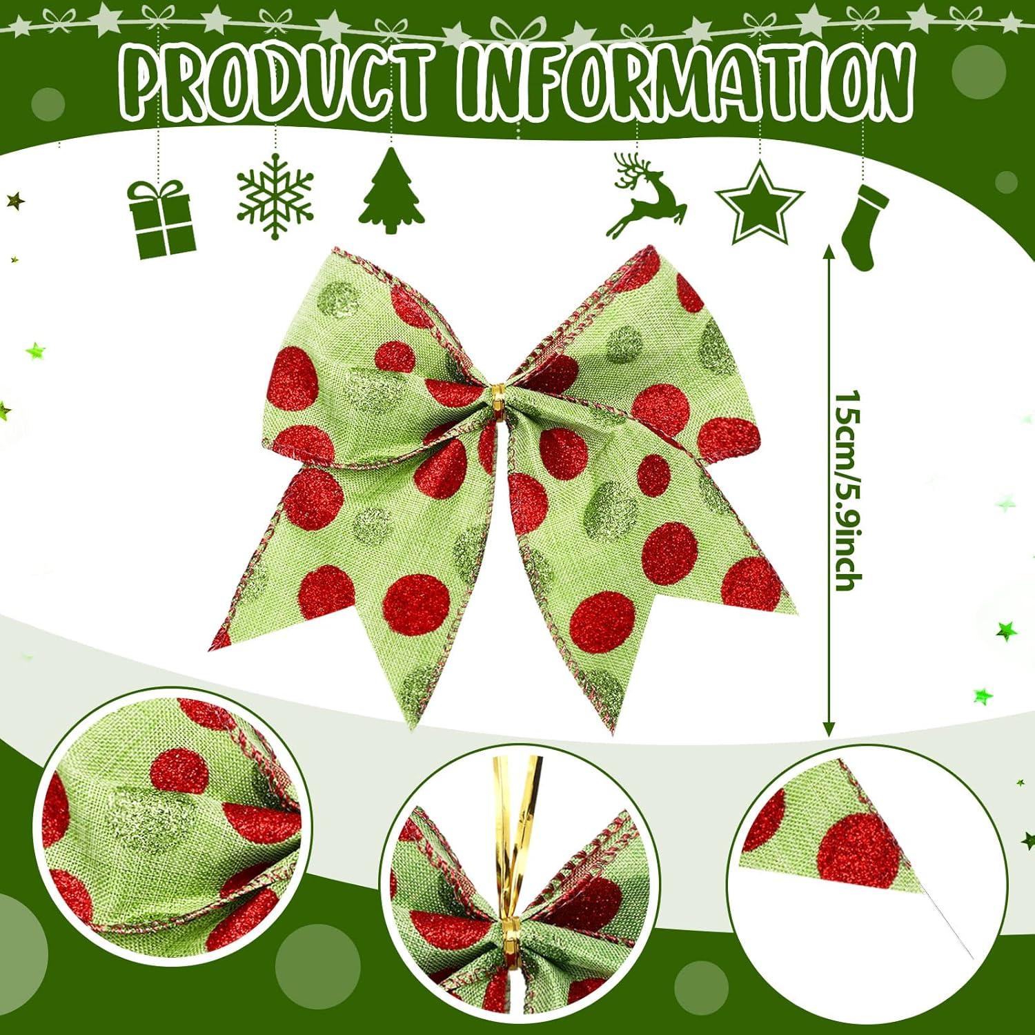 Sandistore Cute Cars 12pcs Christmas Tree Bows Ornaments 6 Inch Large Christmas Wreath Bows Red Green Xmas Tree Bows Christmas Glitter Dot Bows Ribbons Decoration For Garland Diamonds for Crafts