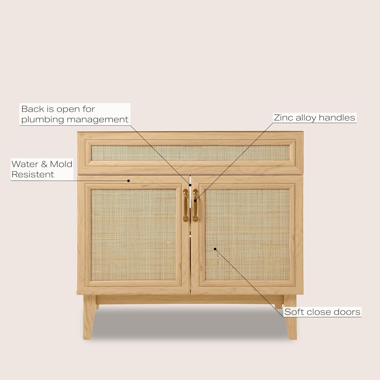 Javer 36" Rattan Modern Farmhouse 2-Shelf Bath Vanity Cabinet Only (Sink Basin not Included)