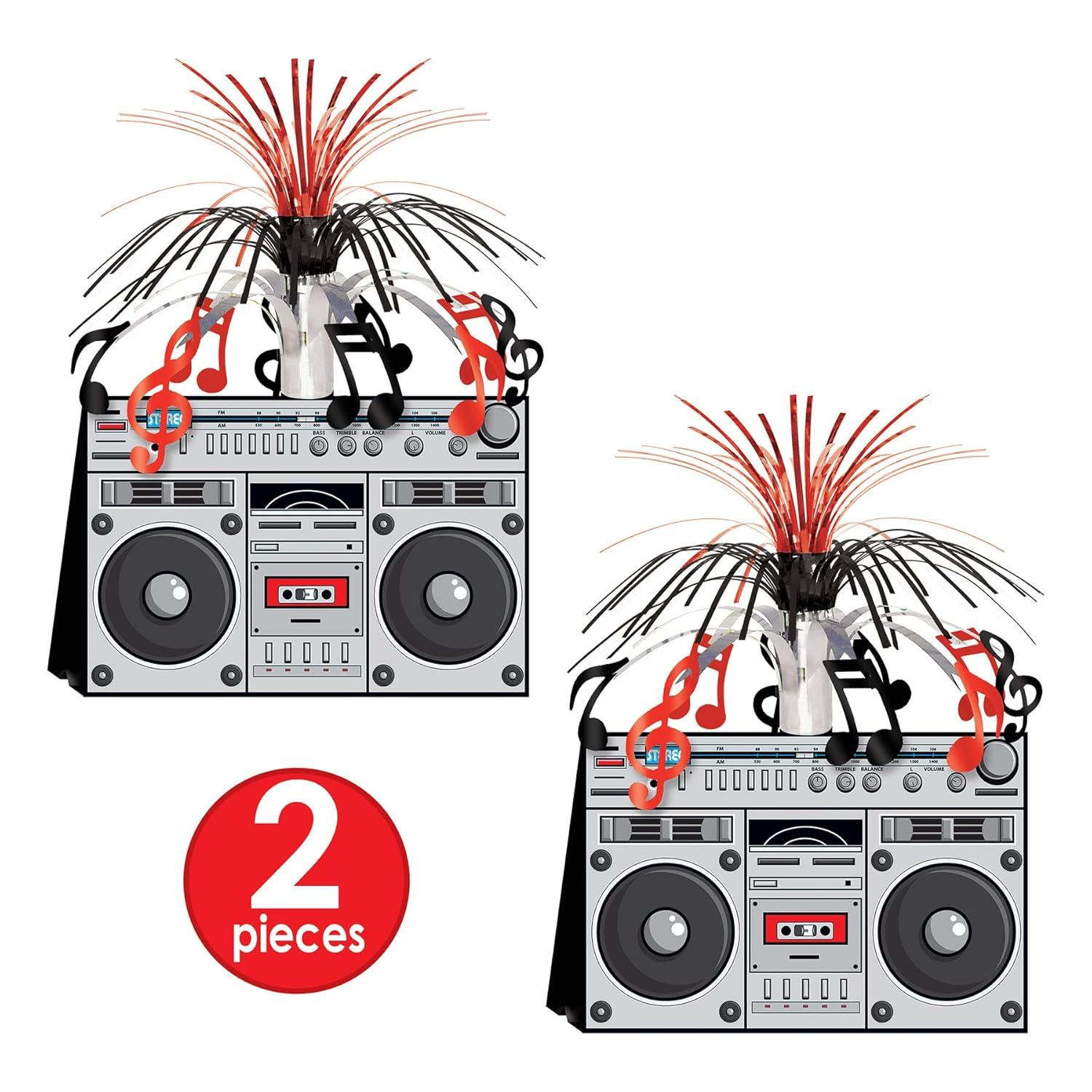 Beistle 2-Pack Boom Box Centerpieces, 80s Era Themed Party Decorations, Decades Music Party Table Decor, Hip Hop Party Accessories for Birthday, 14"