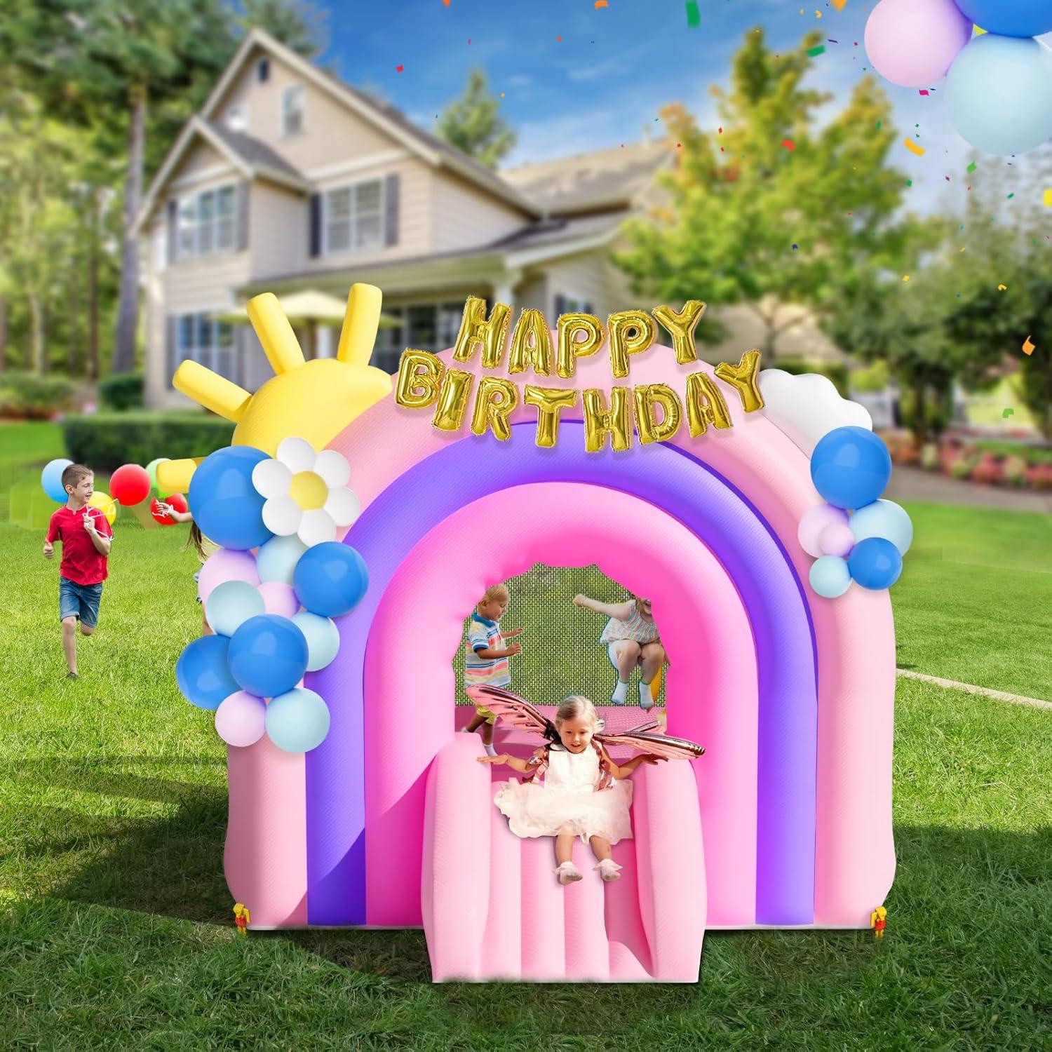 Pink and Purple Inflatable Bounce House with Slide