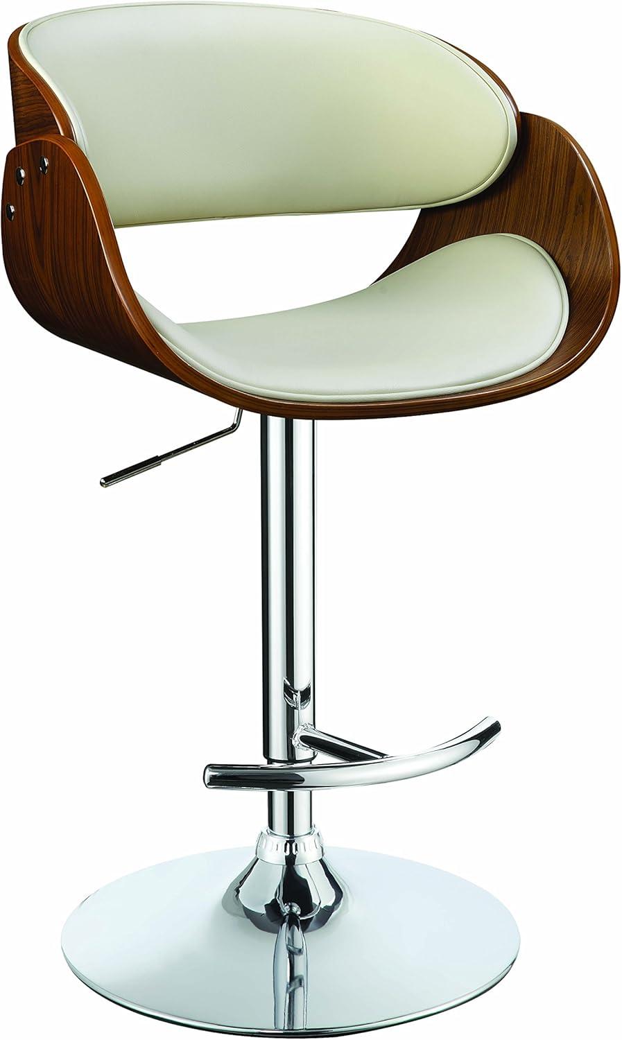 Ecru and Walnut Adjustable Swivel Bar Stool with Chrome Base