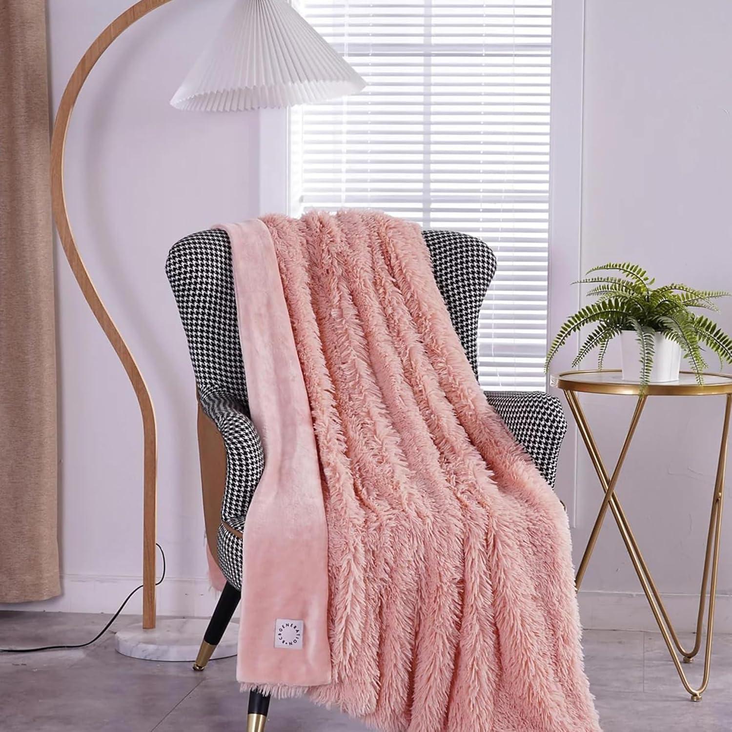 Pearl Pink Reversible Shaggy Fleece Throw Blanket, 50" x 70"