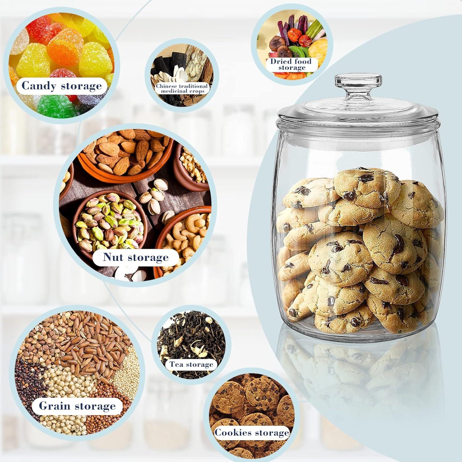 Clear Glass Cylindrical Cookie Jars Set with Snap Lids