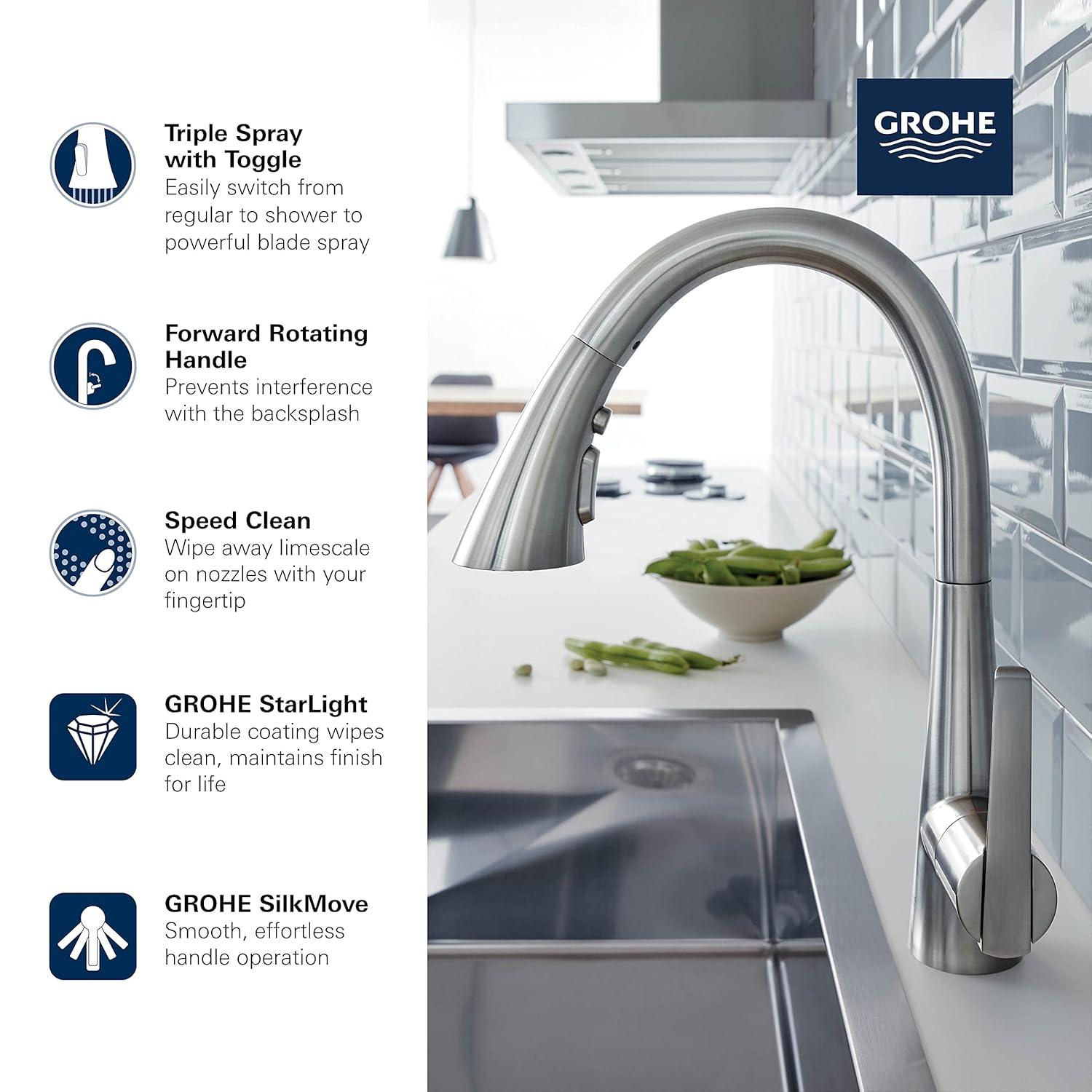 ZEDRA Single-Handle Pull Down Kitchen Faucet Triple Spray 1.75 GPM