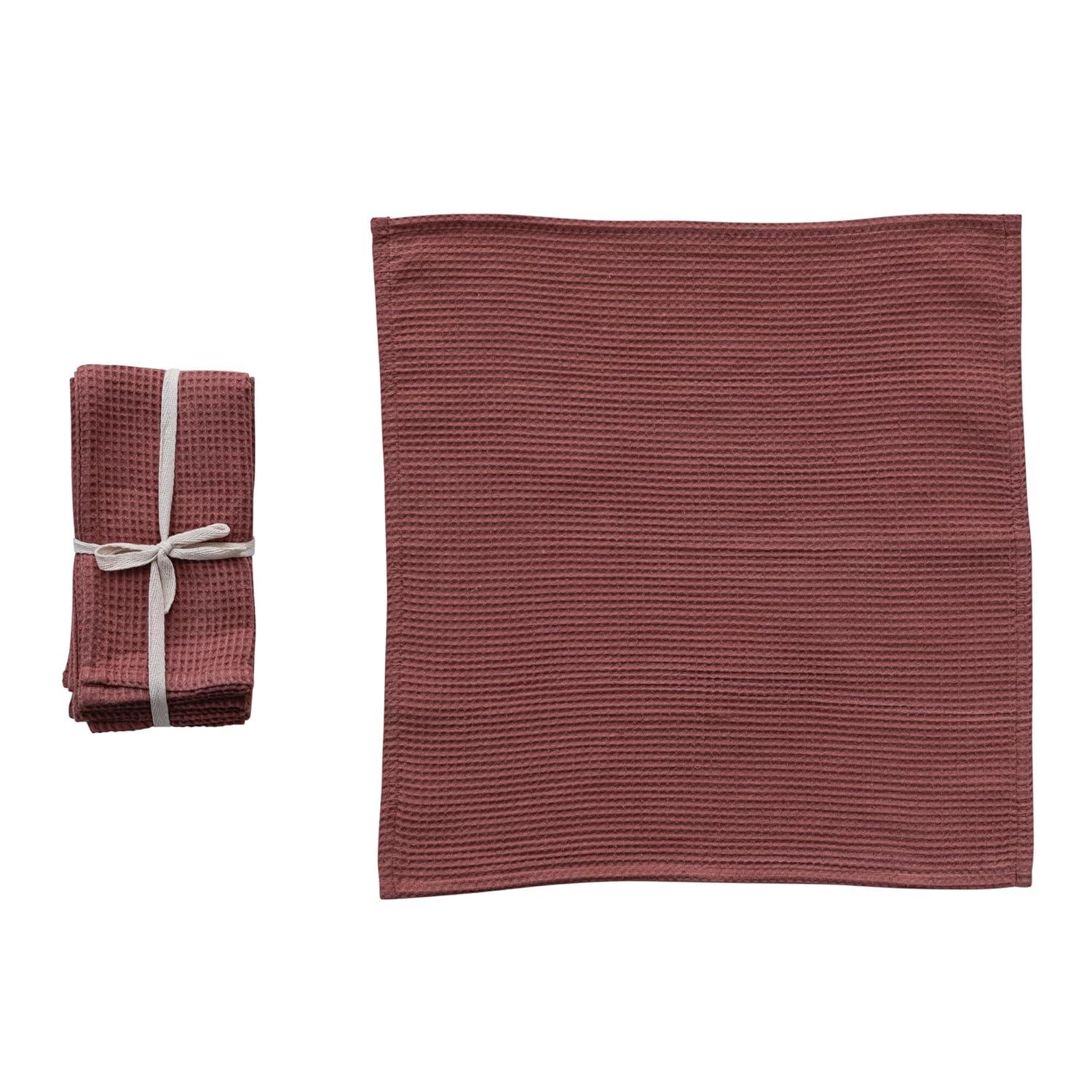 Creative Co-Op 18 Inches Square Woven Linen and Cotton Waffle Dinner Napkins for Kitchen Use, Berry Color, Set of 4