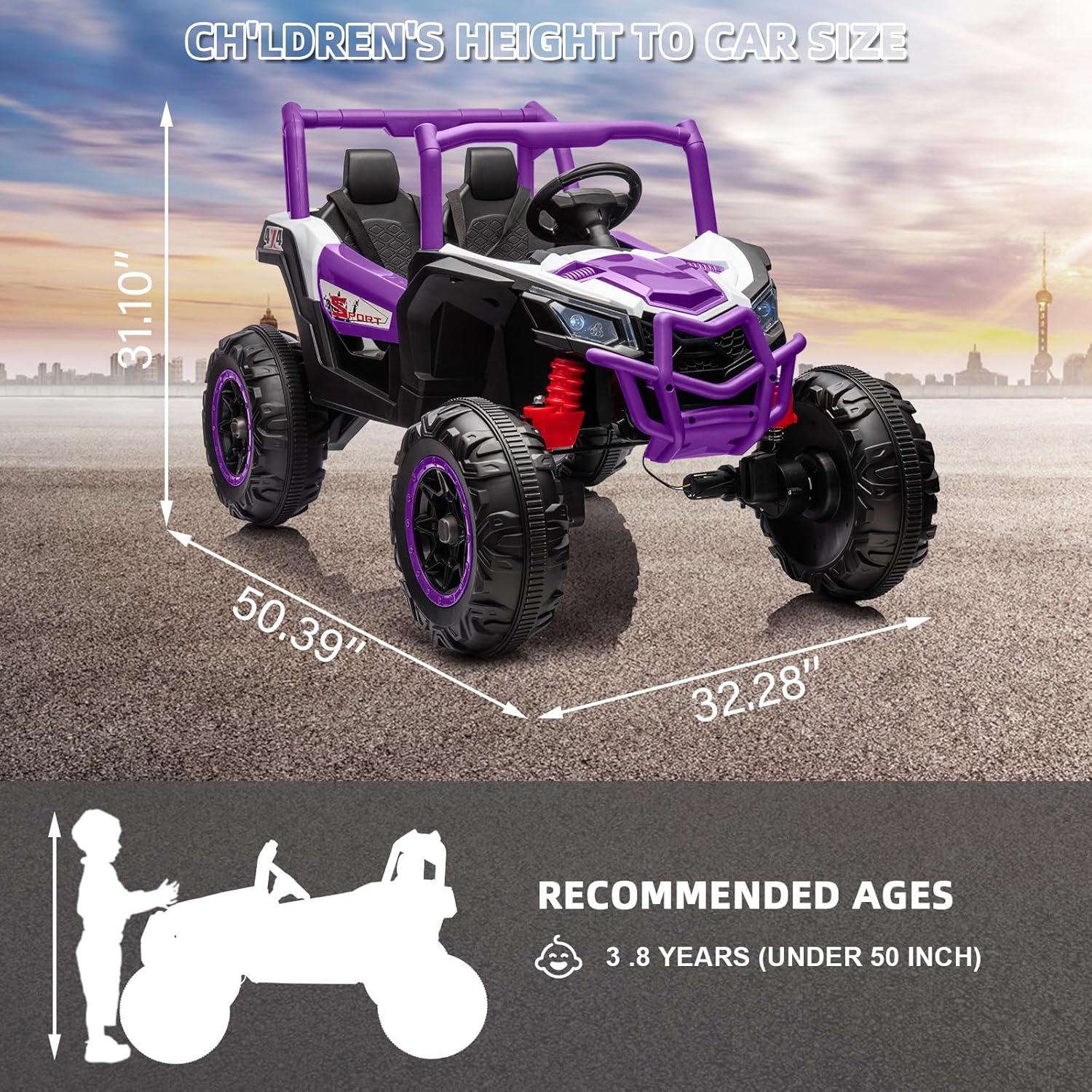 M optimized 24V 2 Seater Ride On Car for Kids, 7AH 4WD Powered UTV Toy, Battery Powered Ride On Toys with Remote Control, LED Light, 3 Speeds, Music, Spring Suspension, Ride On Toys for Kids