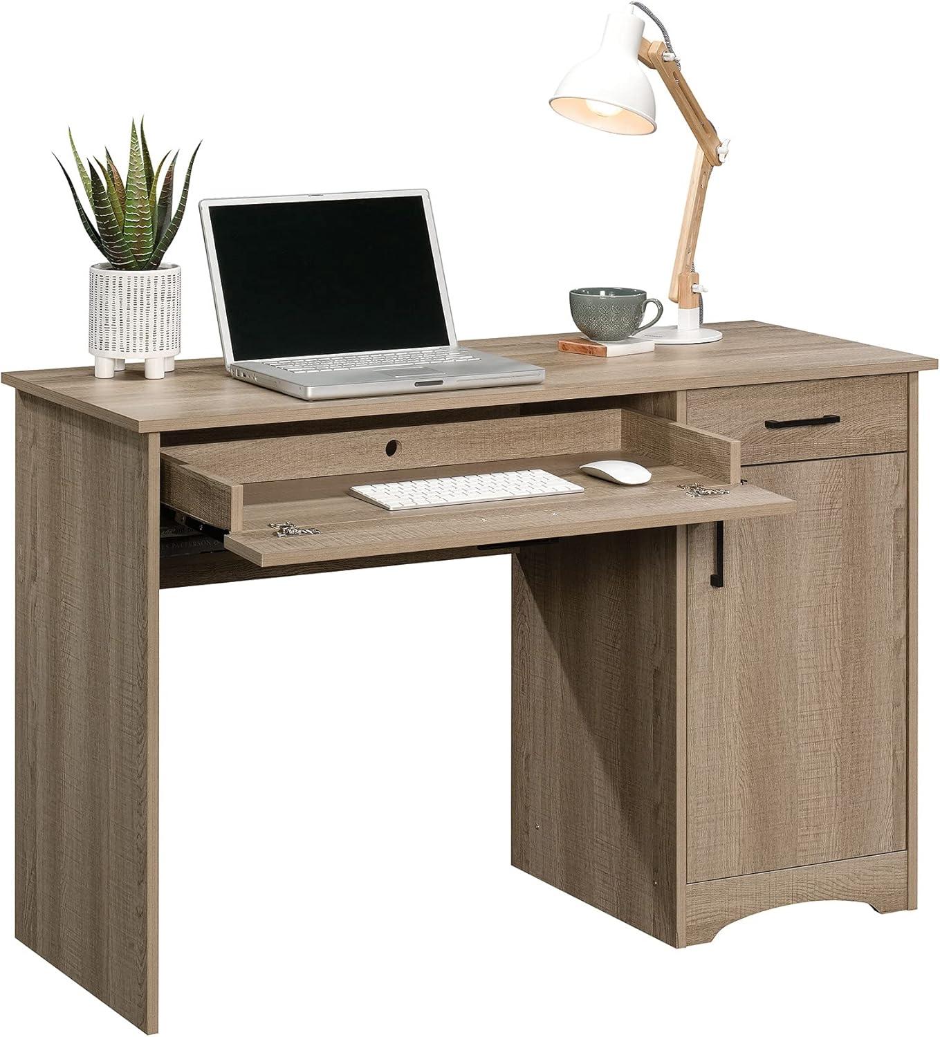 Summer Oak Wood Computer Desk with Drawer and Keyboard Tray