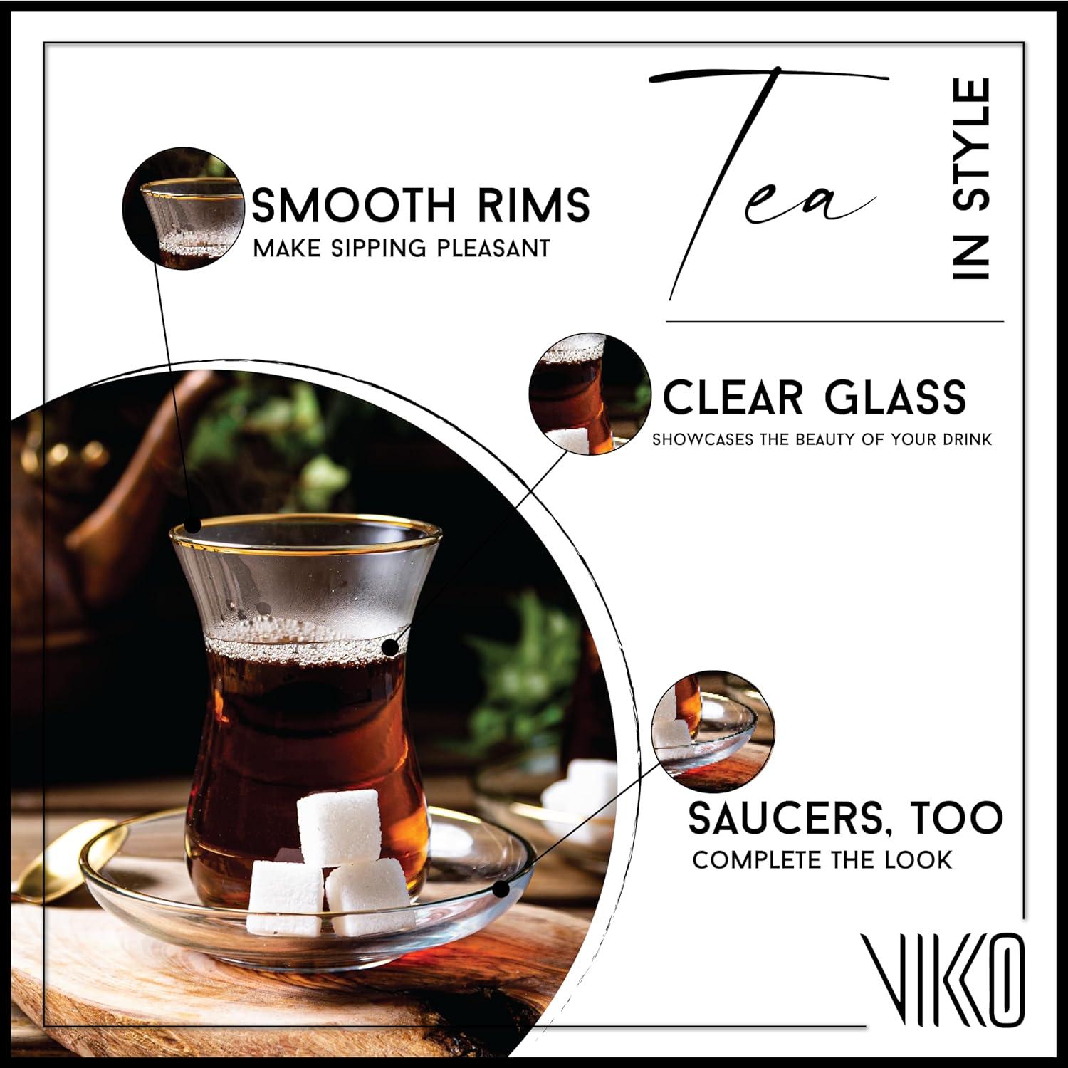 Clear Glass Turkish Tea Cups with Saucers, 4 Oz, Set of 6