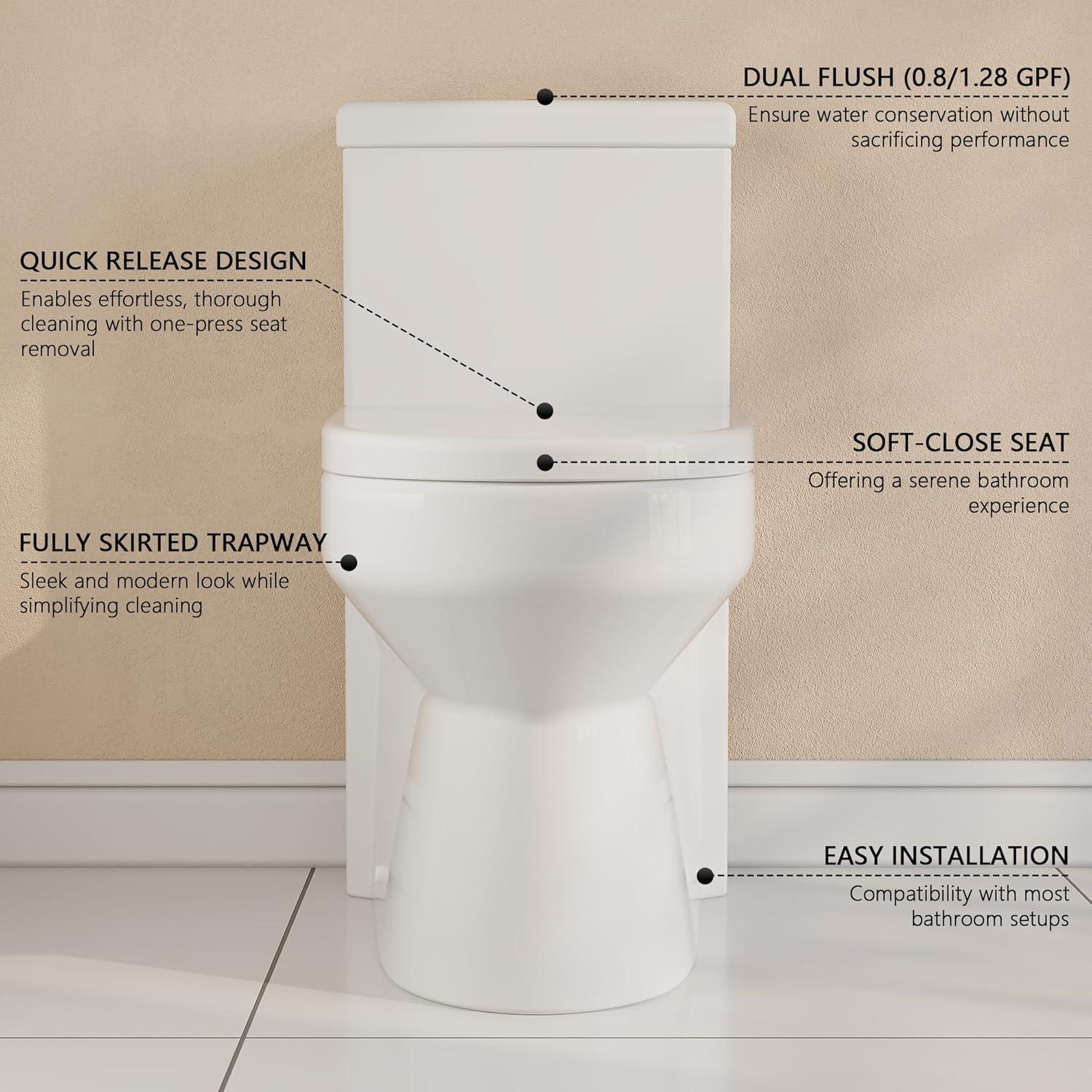 Liberty Compact Toilet, Modern One-Piece Round Toilet with Dual Flush, Easy Cleaning Fully Skirted Design(Seat Included)