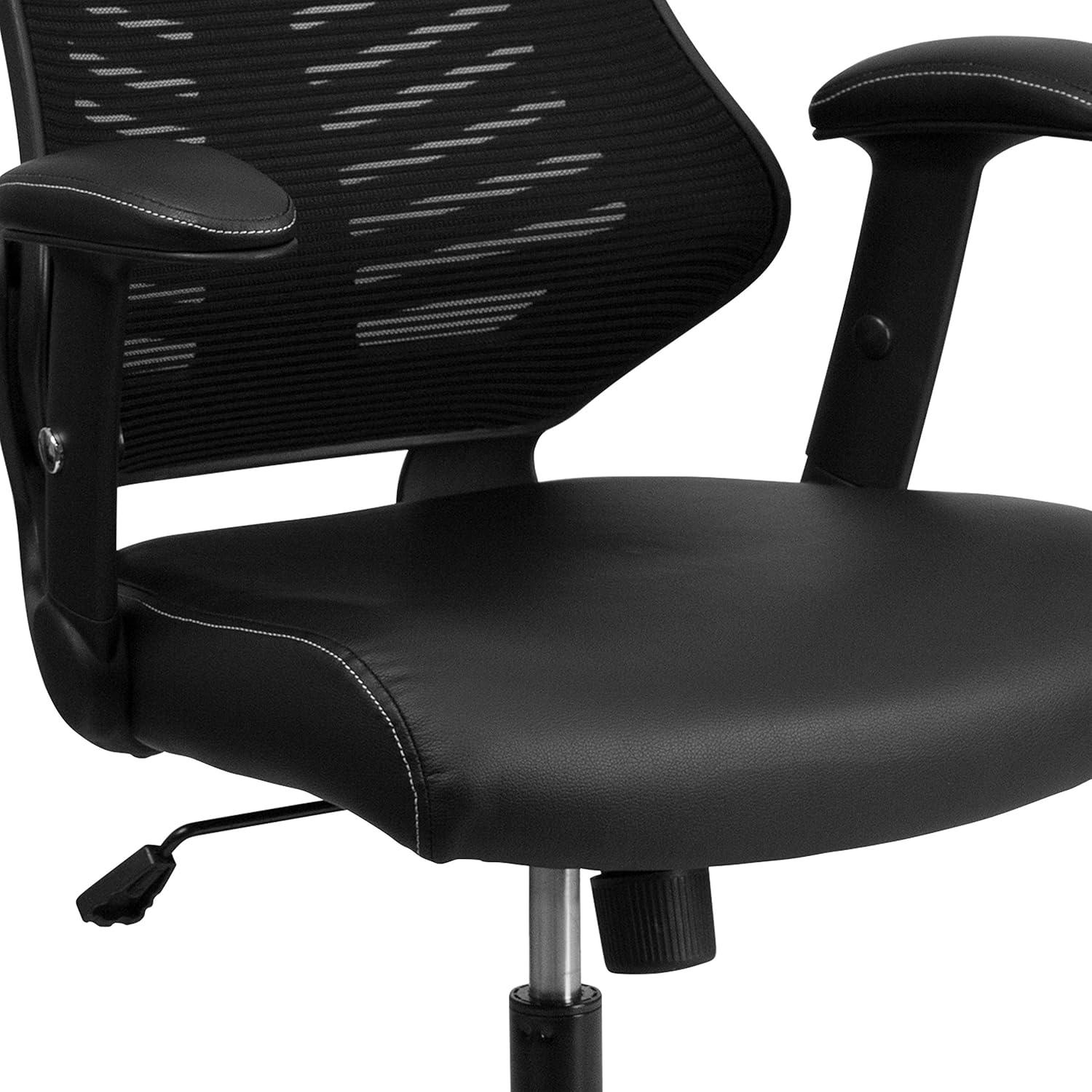 Flash Furniture High Back Designer Black Mesh Executive Swivel Ergonomic Office Chair with LeatherSoft Seat and Adjustable Arms