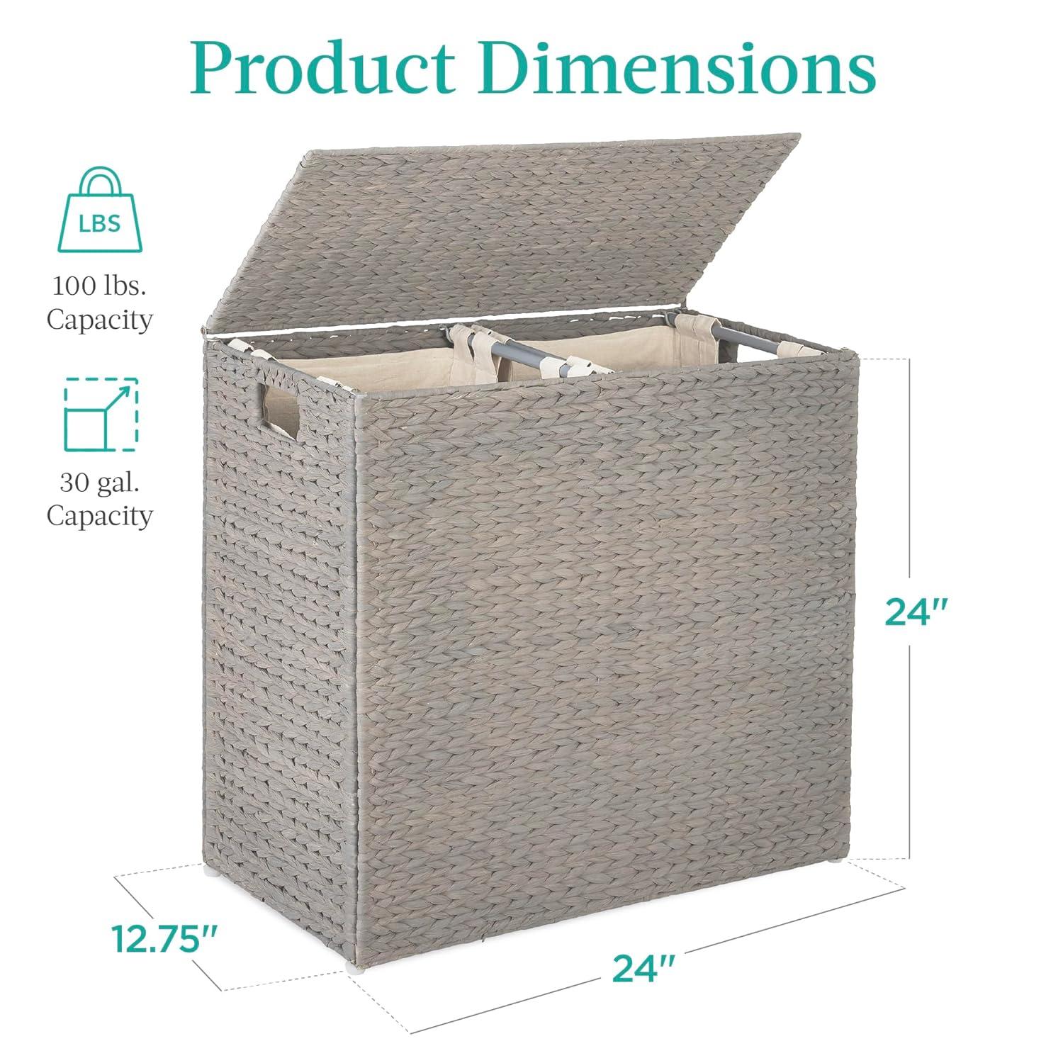 Bayou Breeze Large Water Hyacinth Double Laundry Hamper Basket w/ 2 Liner Bags, Handles
