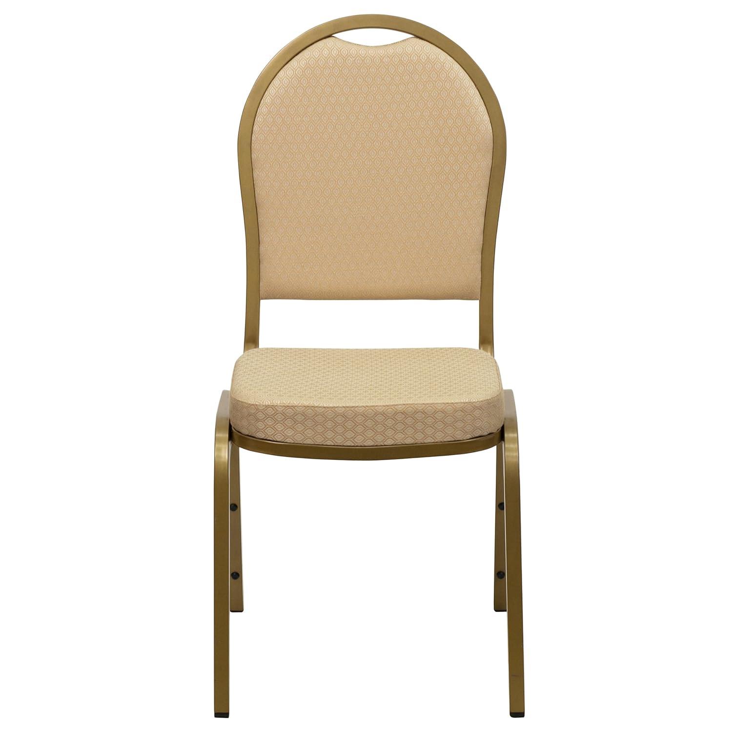 Beige Patterned Fabric Dome Back Stacking Banquet Chair