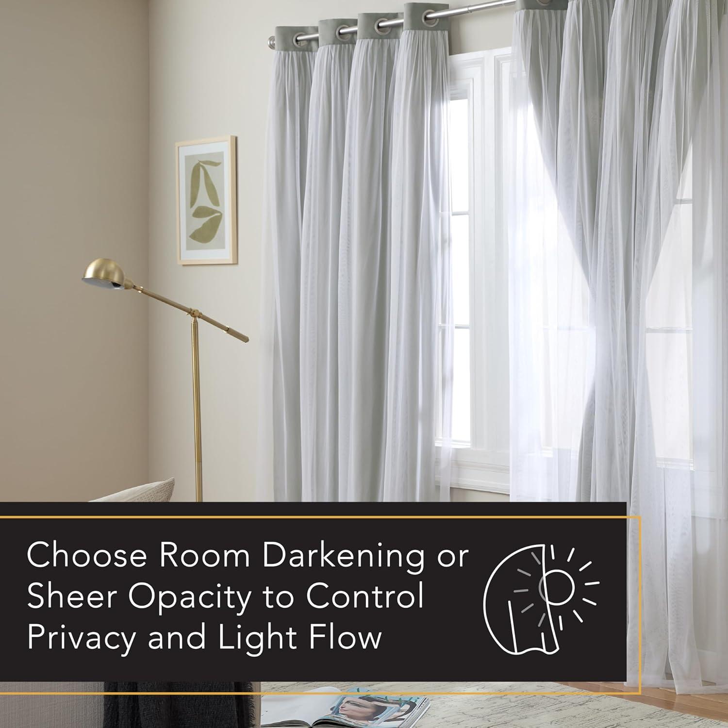 Exclusive Home Catarina Layered Solid Room Darkening Blackout and Sheer Grommet Top Curtain Panel Pair, 52"x108", Soft Grey