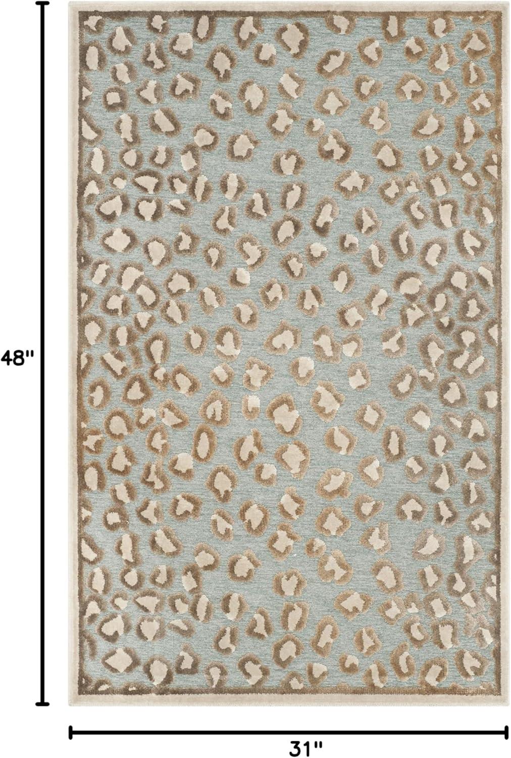 Stone Aqua Leopard Print Viscose Accent Rug 2'7" x 4'